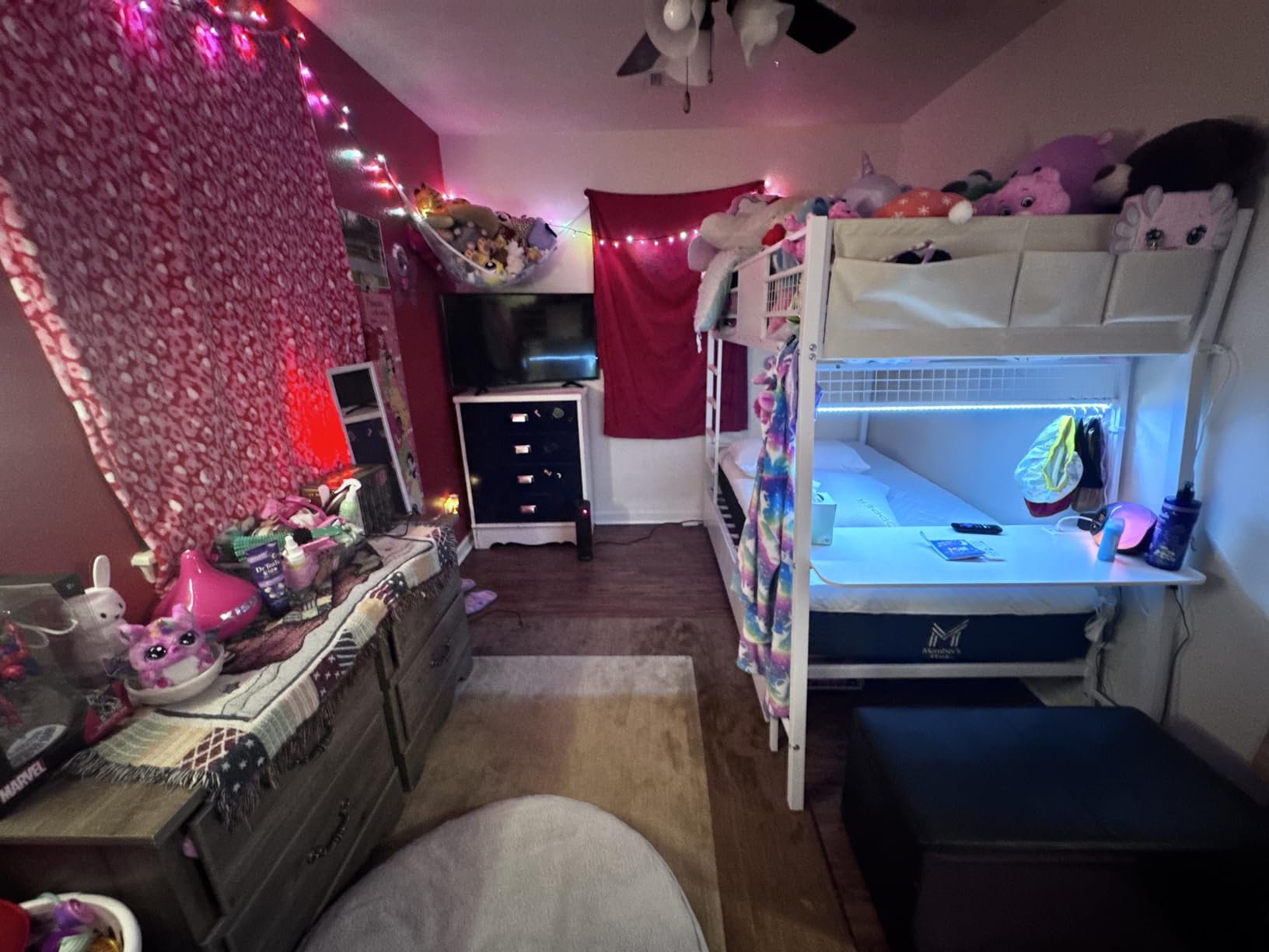 Bunk Bed for Small Space, Twin Over Twin Bunk Beds with Desk, Power Outlets, RGB LED Lights, Storage, Metal Beds with Safety Guardrail & Ladders, No Box Spring Needed (Rustic Brown, No Drawer) customer photo 2