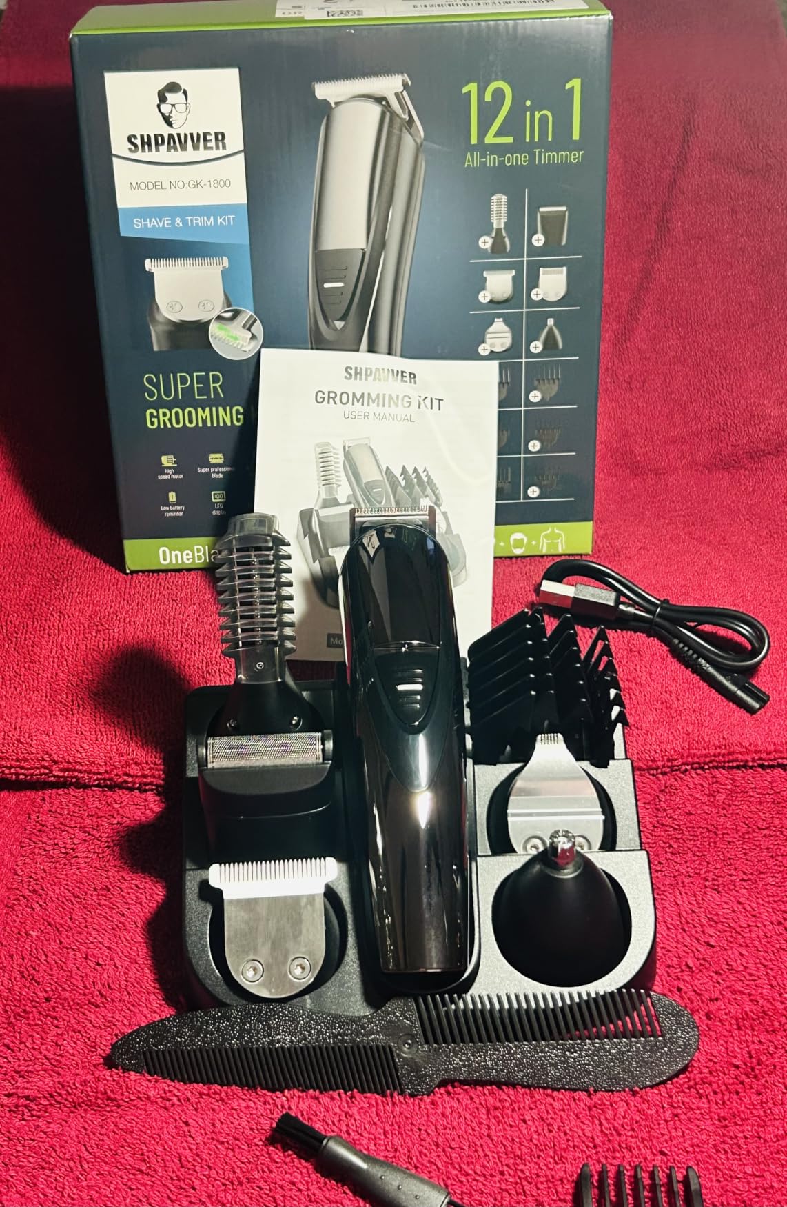 SHPAVVER Beard Trimmer for Men: Professional Barber Hair Clippers - 12-in-1 Cordless Grooming Kit - Waterproof Electric Razor with Turbo Speed & Precision Blades customer photo 2