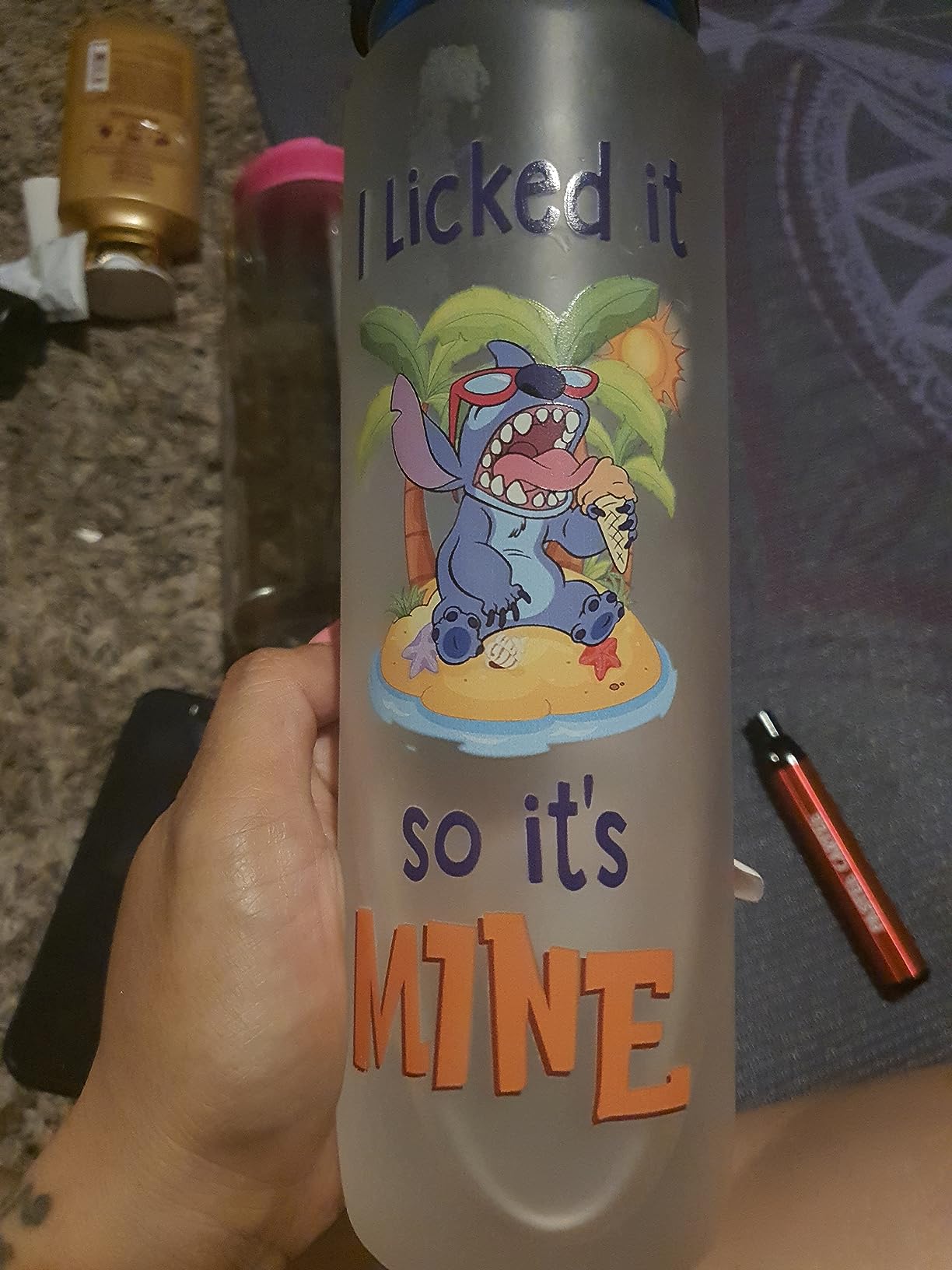 Funny Gamer Cat Water Bottle with Time Marker - 32oz Motivational Sports Bottle - Can't Hear You I'm Gaming and Eating Ramen - Unique Cat Lover Gifts for Women, Adults customer photo 1