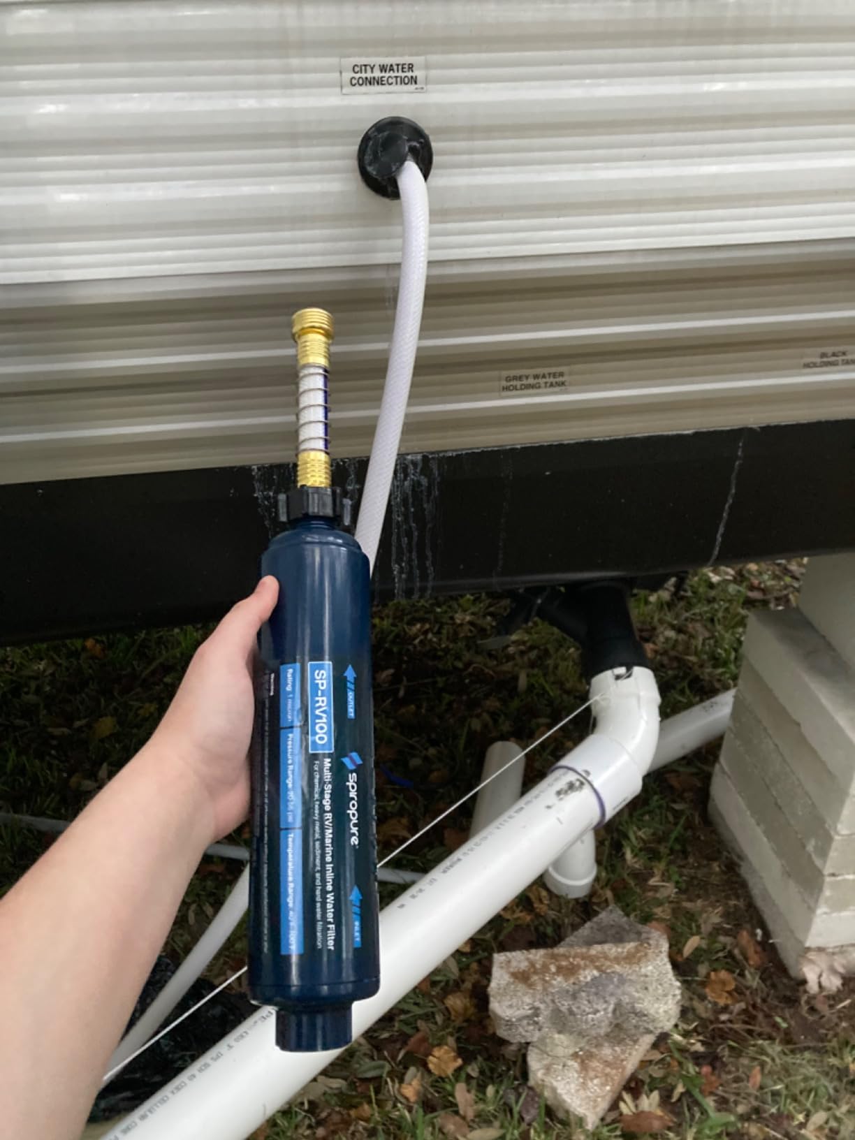 SpiroPure Multi-Stage RV Marine Inline Water Filter with Flexible Hose Protector - Sediment Carbon Hard Water Chlorine Chloramine Lead Mercury Heavy Metals PFOA PFAS customer photo 1