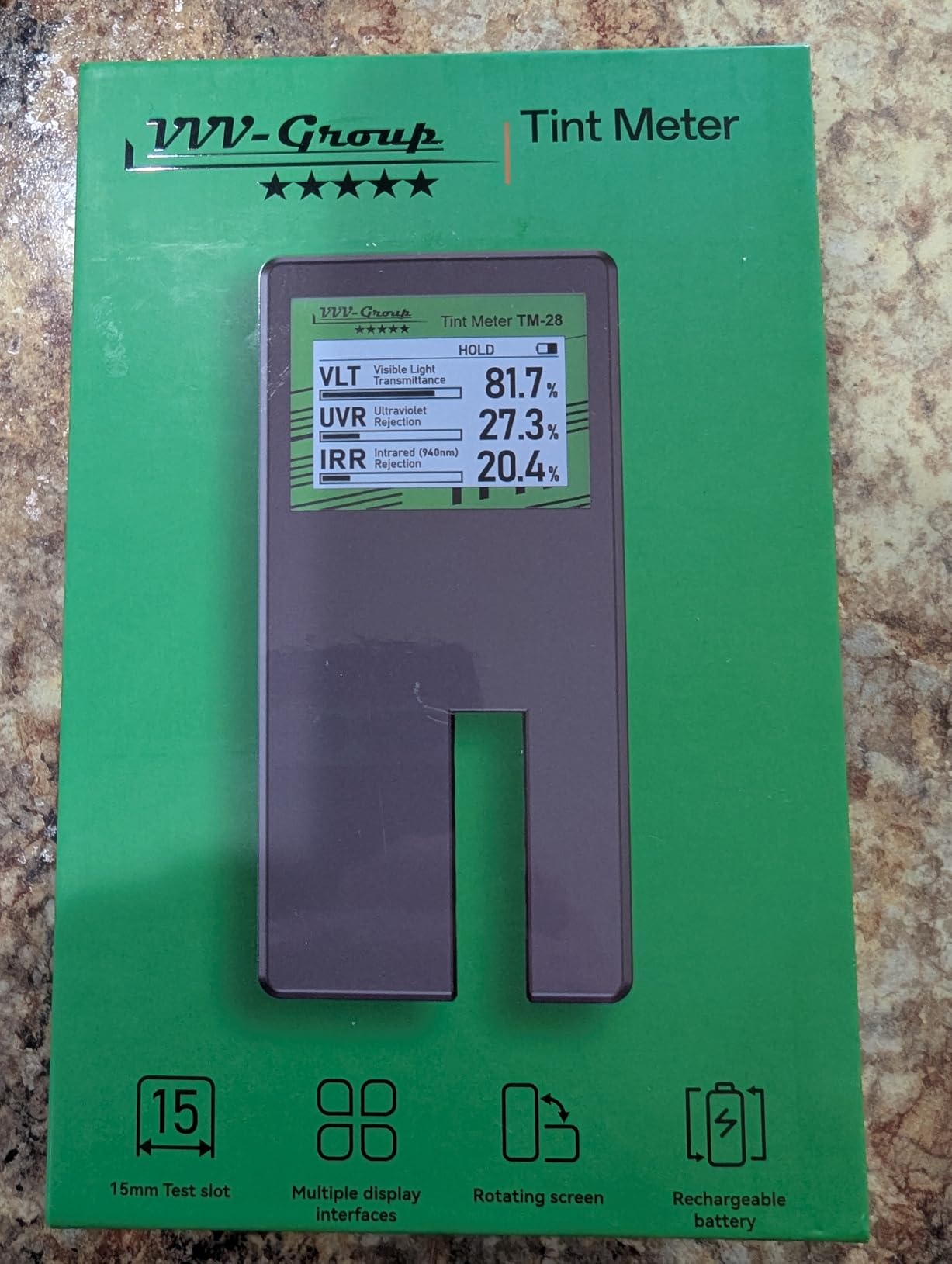 Tint Meter TM-28 - Digital Window Tint Tester for VLT, UVR & IRR Measurement, 15mm Slot, Auto Calibration, Rotatable Backlit Display, Rechargeable Battery customer photo 2