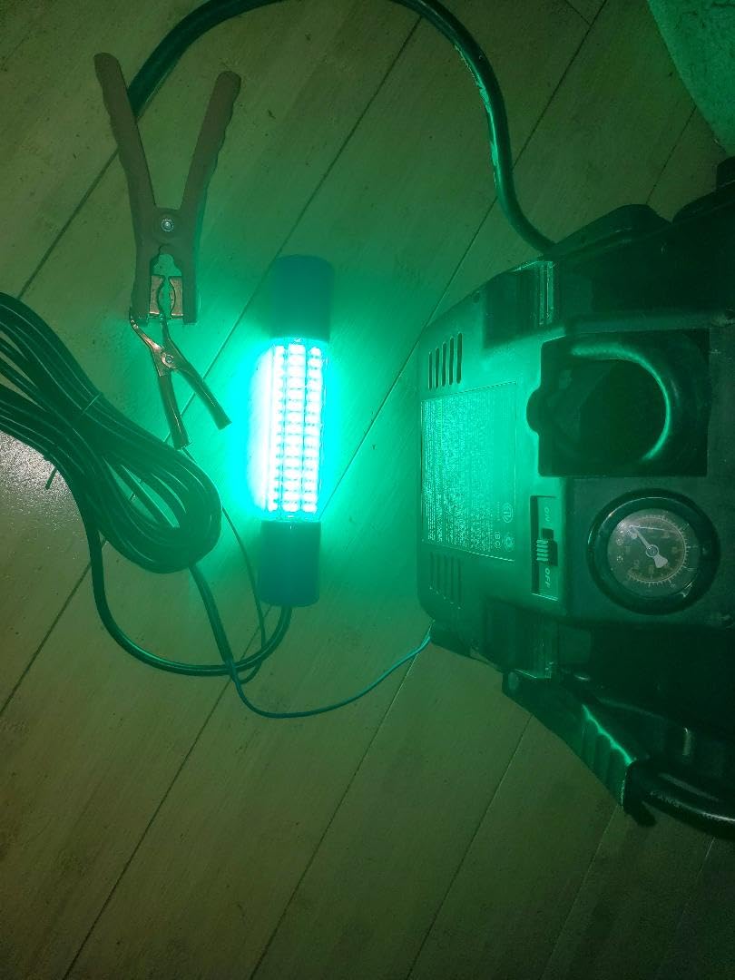 18W Underwater Fishing Light, IP68 Waterproof DC 12-24V LED Fish Bait Light Submersible Finder Attractants Lamp for Crappie Shrimp Squid Catfish + Battery Clamps, 16.4ft Cable Green/Blue/White Light customer photo 2