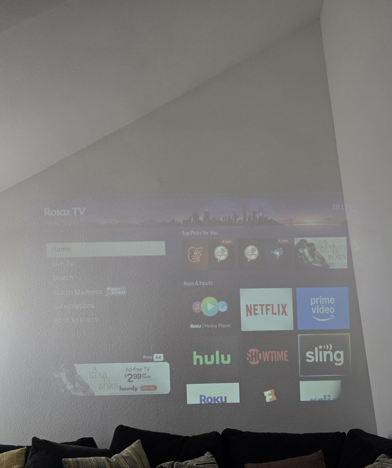 Aurzen Roku TV Smart Projector with Wifi and Bluetooth, Roku Streaming Experience Built-in, 1080P FHD, Dolby Audio, Auto Focus & Keystone, Zoom, Movie Portable Outdoor Mini Projector, White customer photo 2