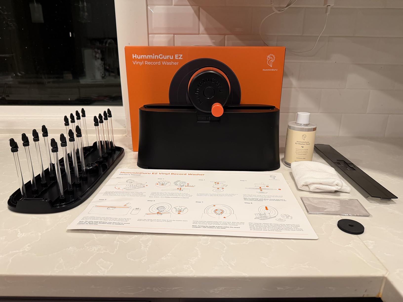 HumminGuru EZ Record Washer, Manual Vinyl Record Cleaner Machine with Easy Spin & Watertight Label Clamp, Record Cleaning Kit with Gentle Goat-Hair Brushes, Alcohol-Free LP Fluid, Drying Rack & Cloth customer photo 2