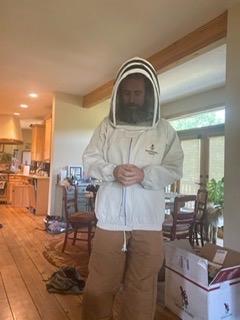 Bee Jacket with Veil - Natural Canvas Bee Suit Jacket with Elastic Waist & Cuffs, YKK Brass Zippers, 3 Utility Pockets. Removable Hood Interchangeable with Forest Beekeeping Suit.(Large) customer photo 2