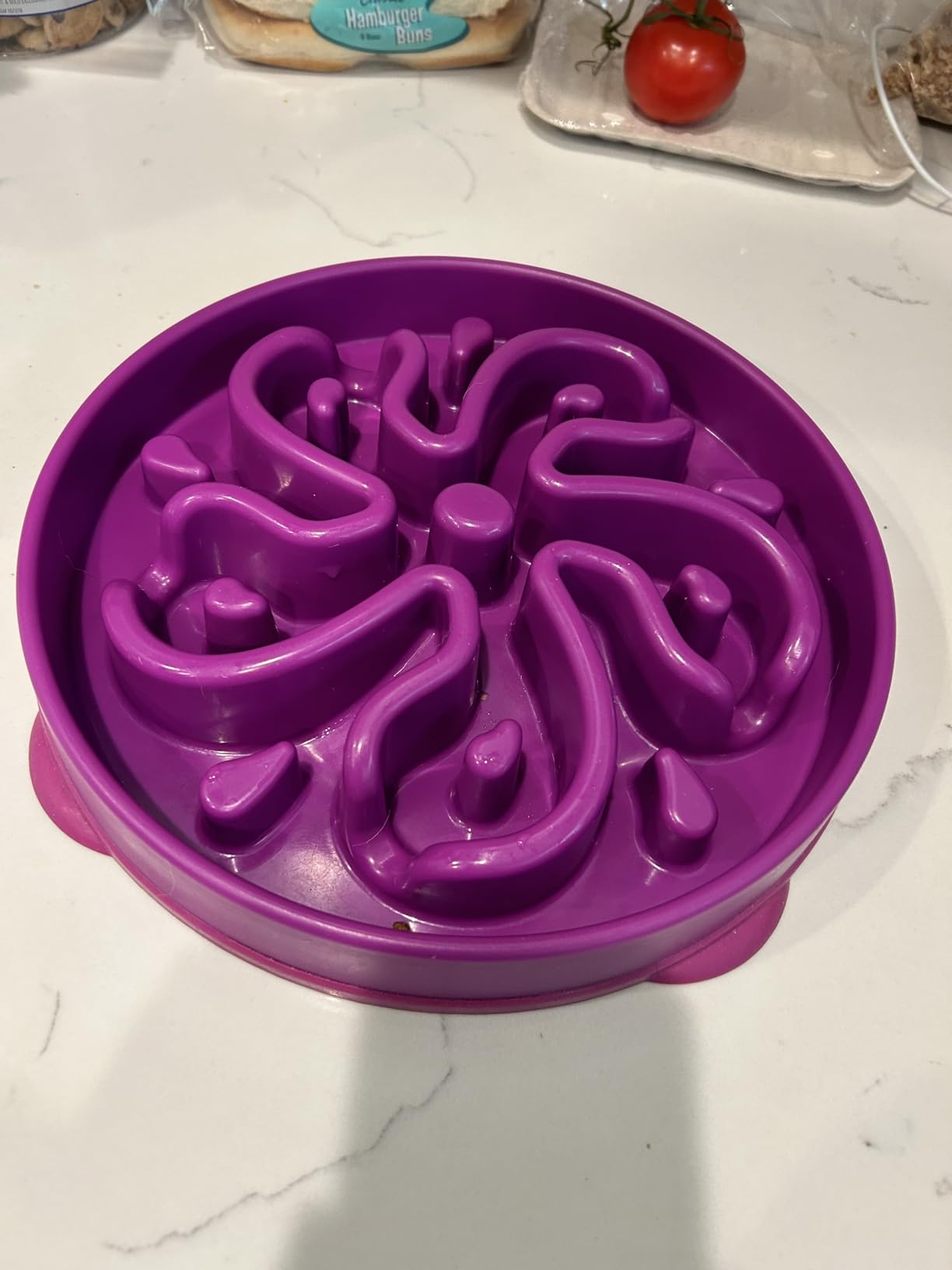 Outward Hound Fun Feeder Slo Bowl - Large 4-Cup Capacity, Slow Feeding, Medium to Large Dogs, Non-Slip, Blue, Notch Pattern customer photo 2