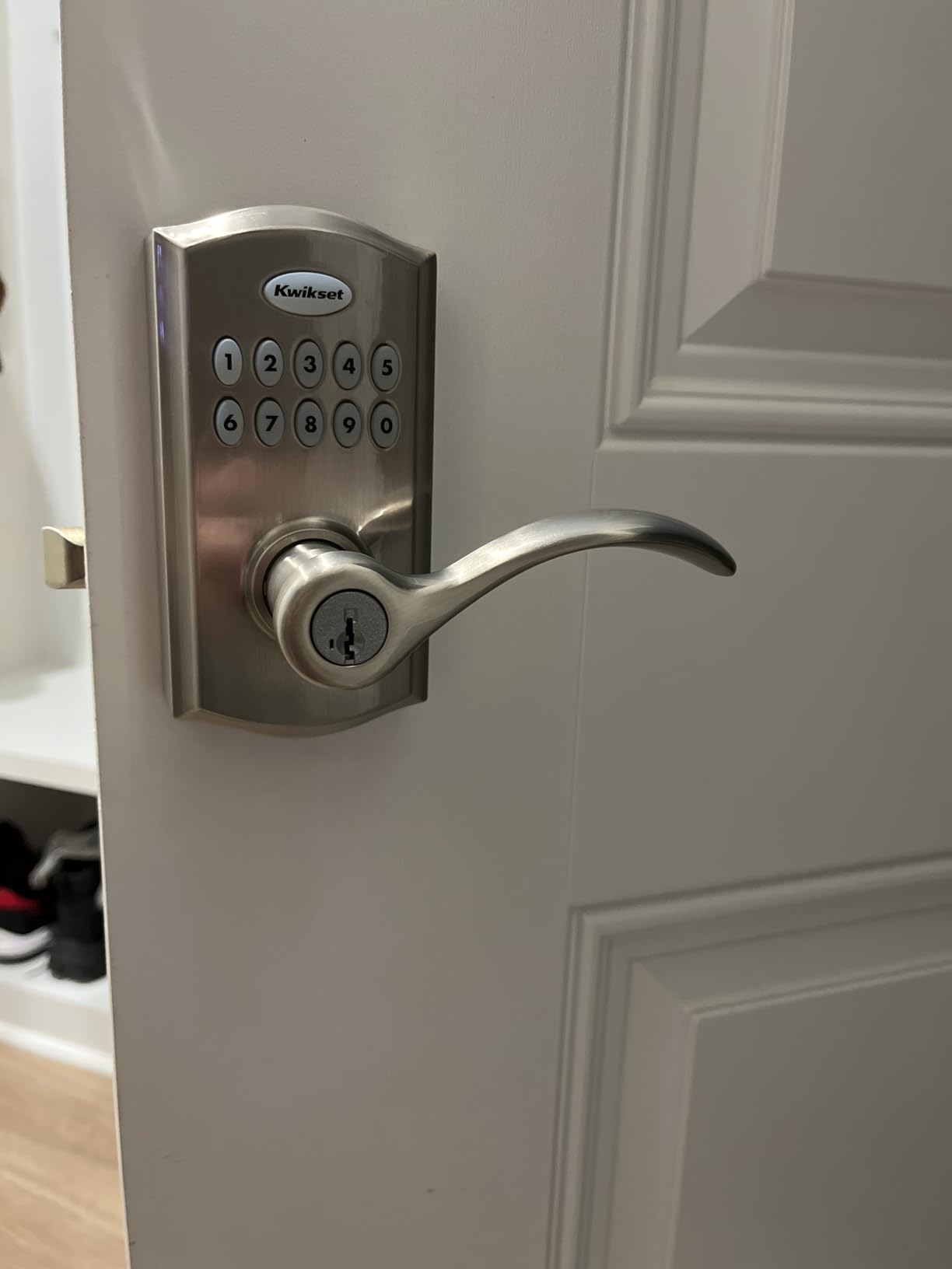 Kwikset SmartCode 955 Pembroke Light Commercial 10-Button Keypad Electronic Lever, Convenient Keyless Entry, 3-Year Battery Life and High Traffic Durability in Satin Nickel customer photo 2