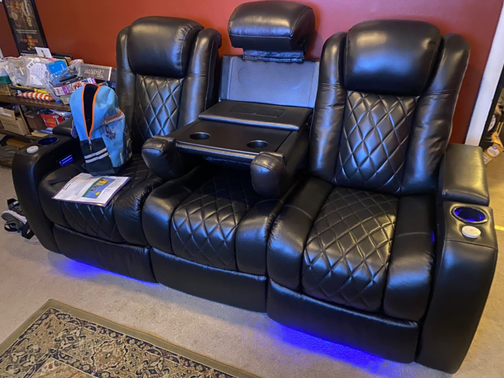 Valencia Home Theater Seating Tuscany 2025 3-Seat Power Recliner with Center Console - Top Grain Nappa 11000 Leather, Cool Gel Memory Foam, USB-C/A Charging, RGB Lights customer photo 2
