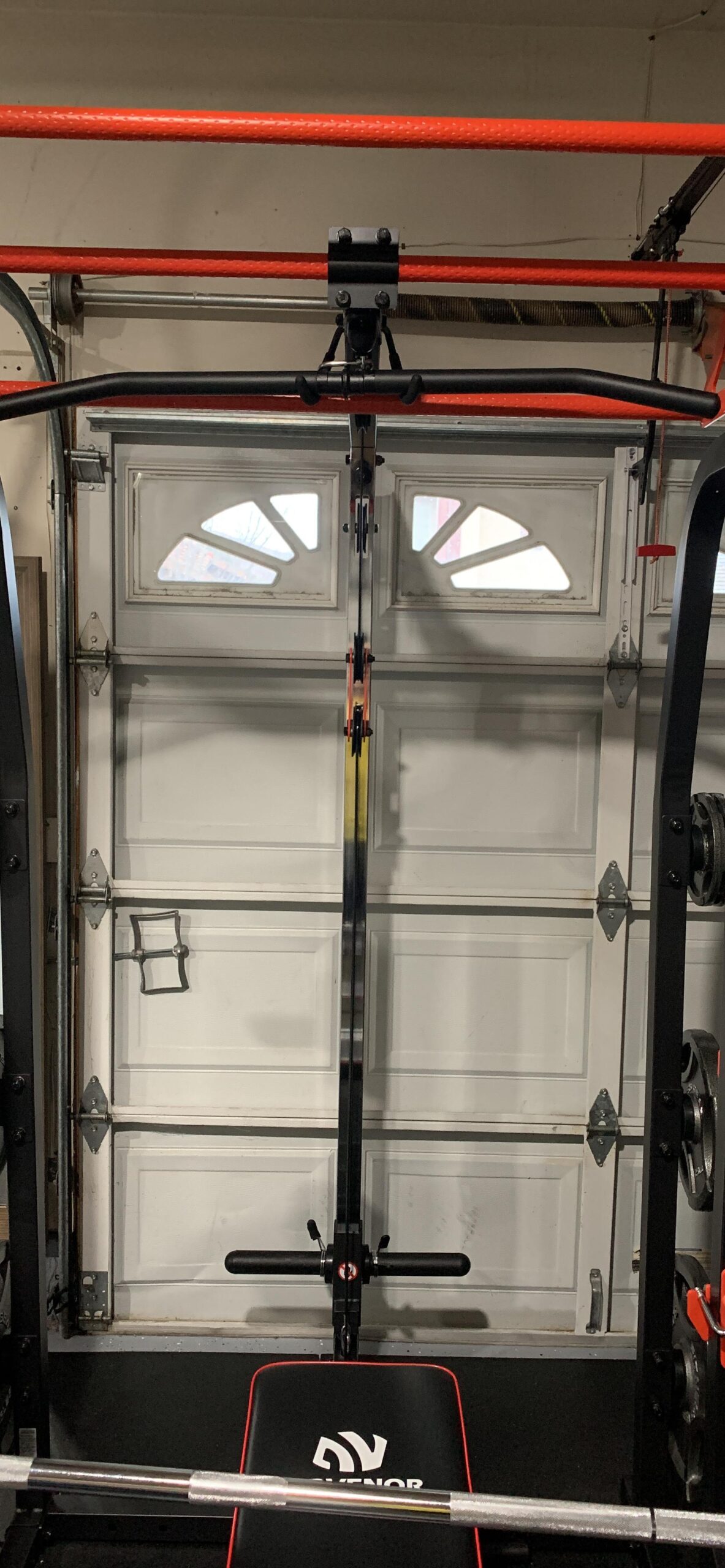Sunny Health & Fitness Power Zone Half Rack Heavy Duty Performance Power Cage with J-Hooks, Adjustable Pull Up Bar, Premium Incline Bench, LAT Pull Down Attachment customer photo 1