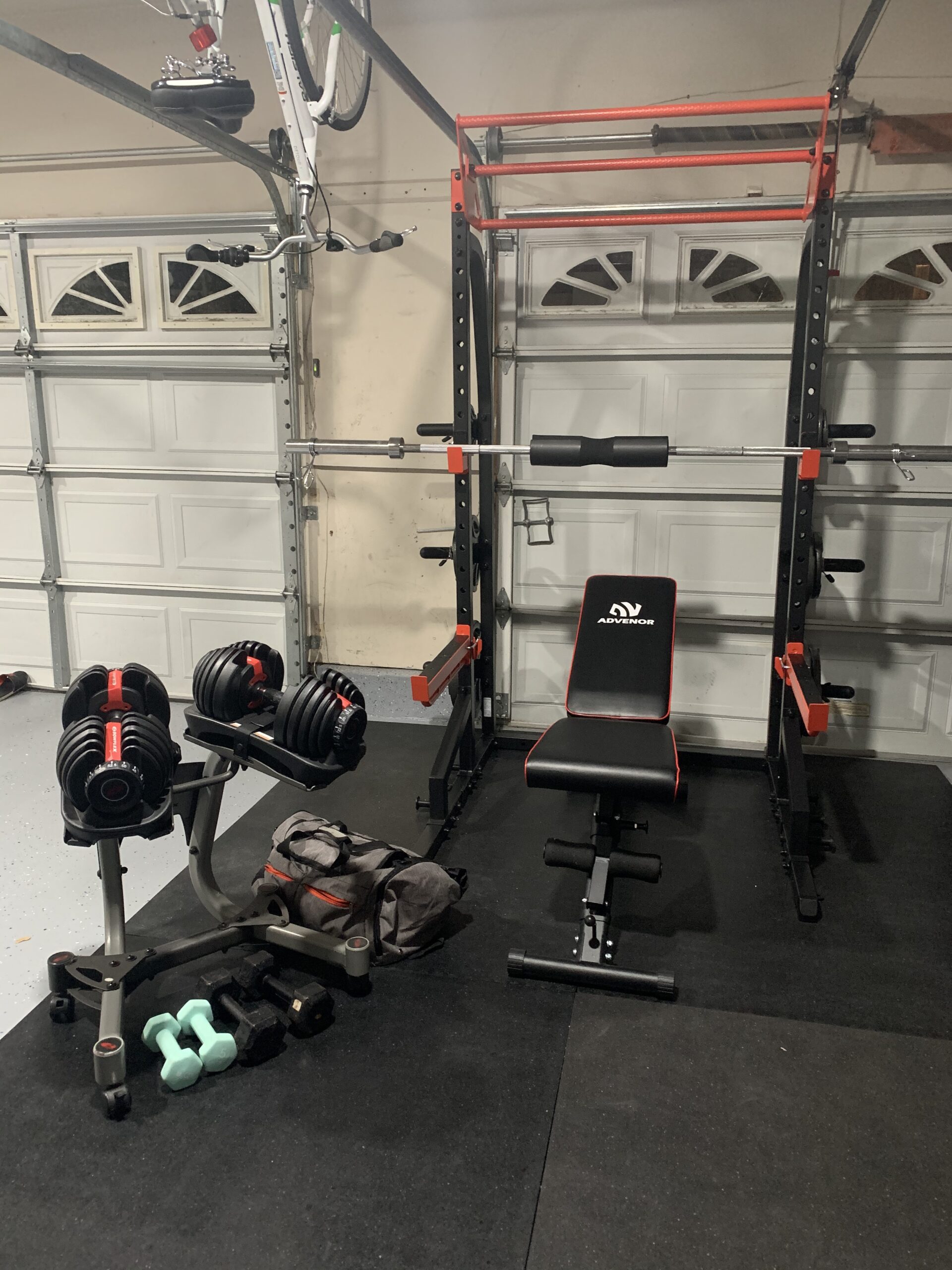 Sunny Health & Fitness Power Zone Half Rack Heavy Duty Performance Power Cage with J-Hooks, Adjustable Pull Up Bar, Premium Incline Bench, LAT Pull Down Attachment customer photo 2