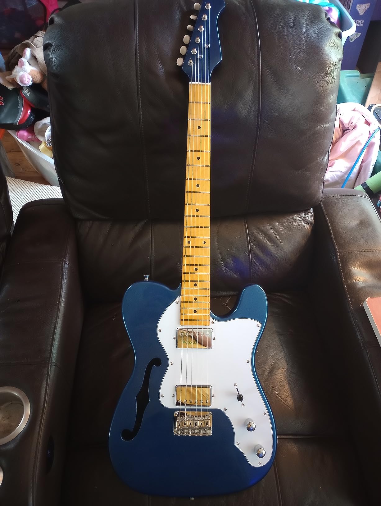 Donner 39 Inch Jazz Electric Guitar TL Thinline F Hole Beginner Full Size Hollow Guitar with H-H Pickups, Bag, Strap, Cable, Sunburst(DJC-1000S) customer photo 1