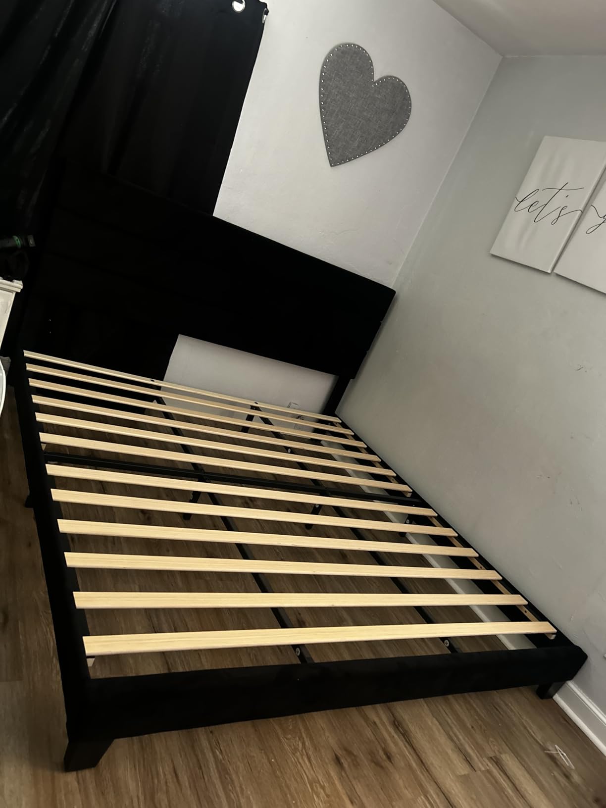 Allewie King Bed Frame Platform Bed with Fabric Upholstered Headboard and Wooden Slats Support, Fully Upholstered Mattress Foundation/No Box Spring Needed/Easy Assembly, Dark Grey customer photo 2
