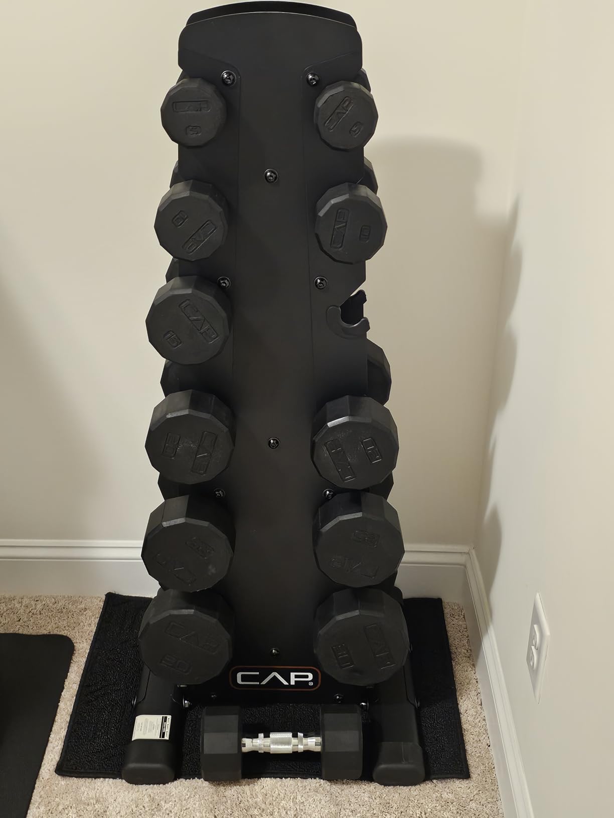 CAP Barbell Rubber Coated Hex Dumbbell Set with Storage Rack | 100-210 lb Options, Space-Saving Vertical Compact Storage for Home Gym Strength Training customer photo 1
