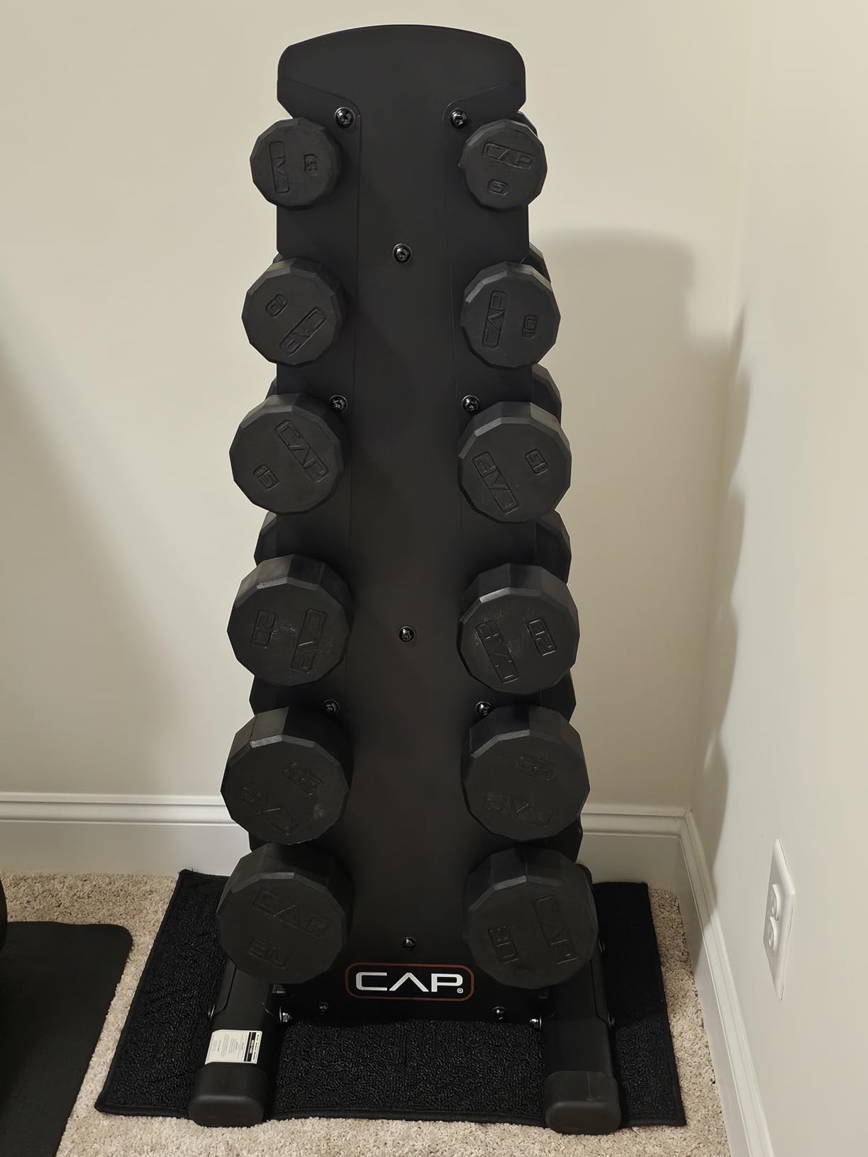 CAP Barbell Rubber Coated Hex Dumbbell Set with Storage Rack | 100-210 lb Options, Space-Saving Vertical Compact Storage for Home Gym Strength Training customer photo 2