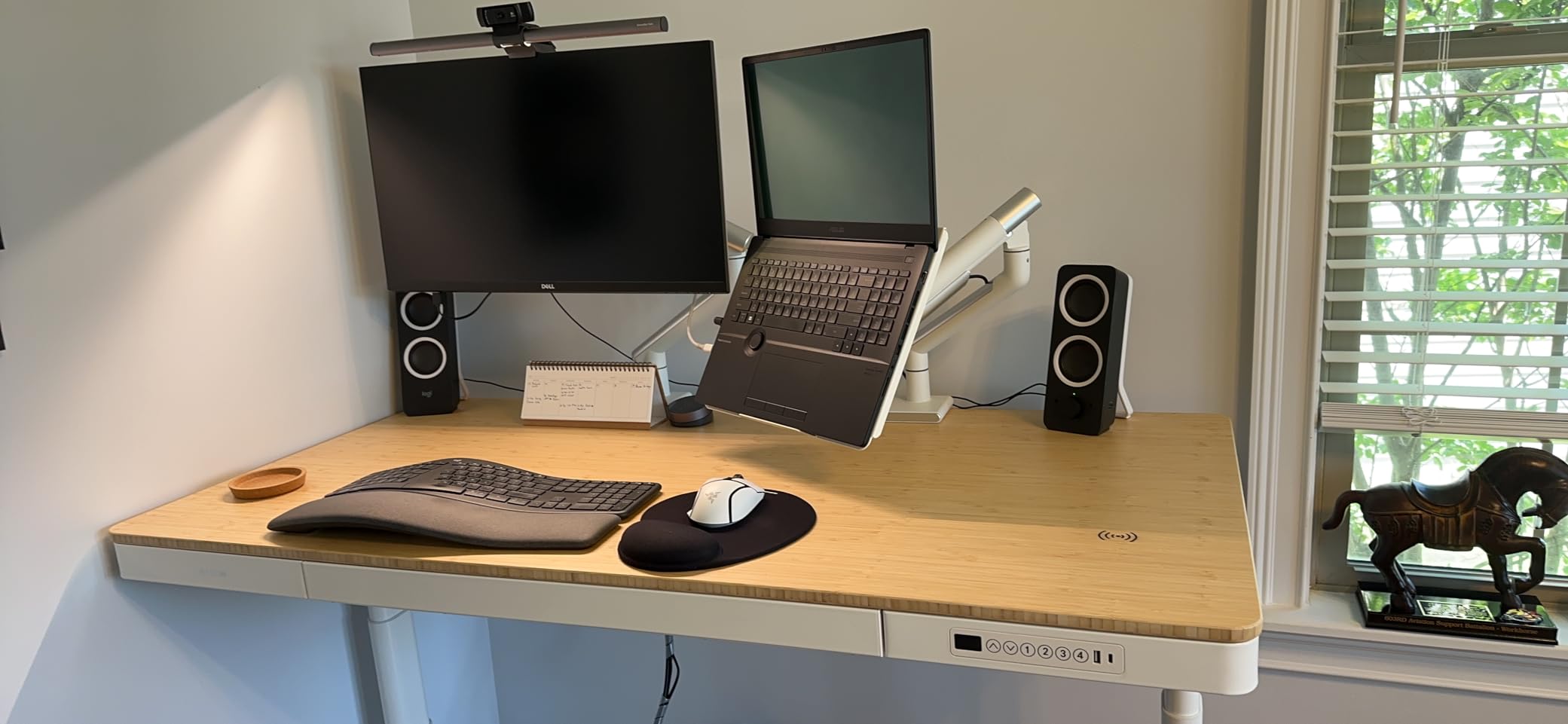 FLEXISPOT Q8 55 Bamboo Standing Desk, Dual Motor 3 Stages Adjustable Height Electric Computer Workstation w/Wireless Charging, Drawer, Quick Install, 220lbs Capacity (Bamboo Tabletop + White Frame) customer photo 2