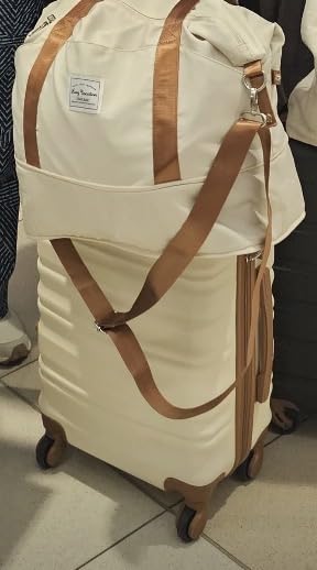 LONG VACATION 6 Piece Luggage Set Carry on Suitcase with ABS+PC hardshell, Spinner Wheels & YKK Zipper TSA Lock (BEIGE-BROWN, 6 piece set) customer photo 2