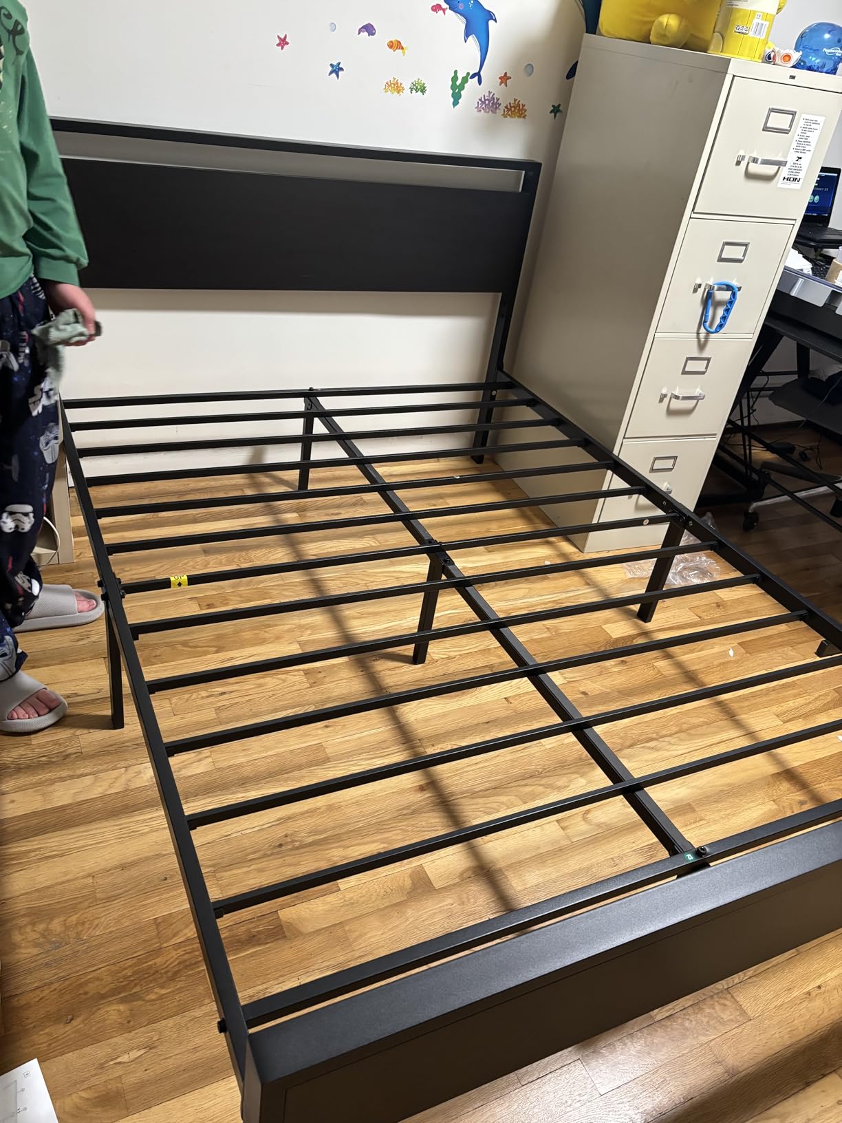 SHA CERLIN 14 Inch Queen Size Metal Platform Bed Frame with Wooden Headboard and Footboard, Mattress Foundation, No Box Spring Needed, Large Under Bed Storage, Non-Slip Without Noise, Black Oak customer photo 2