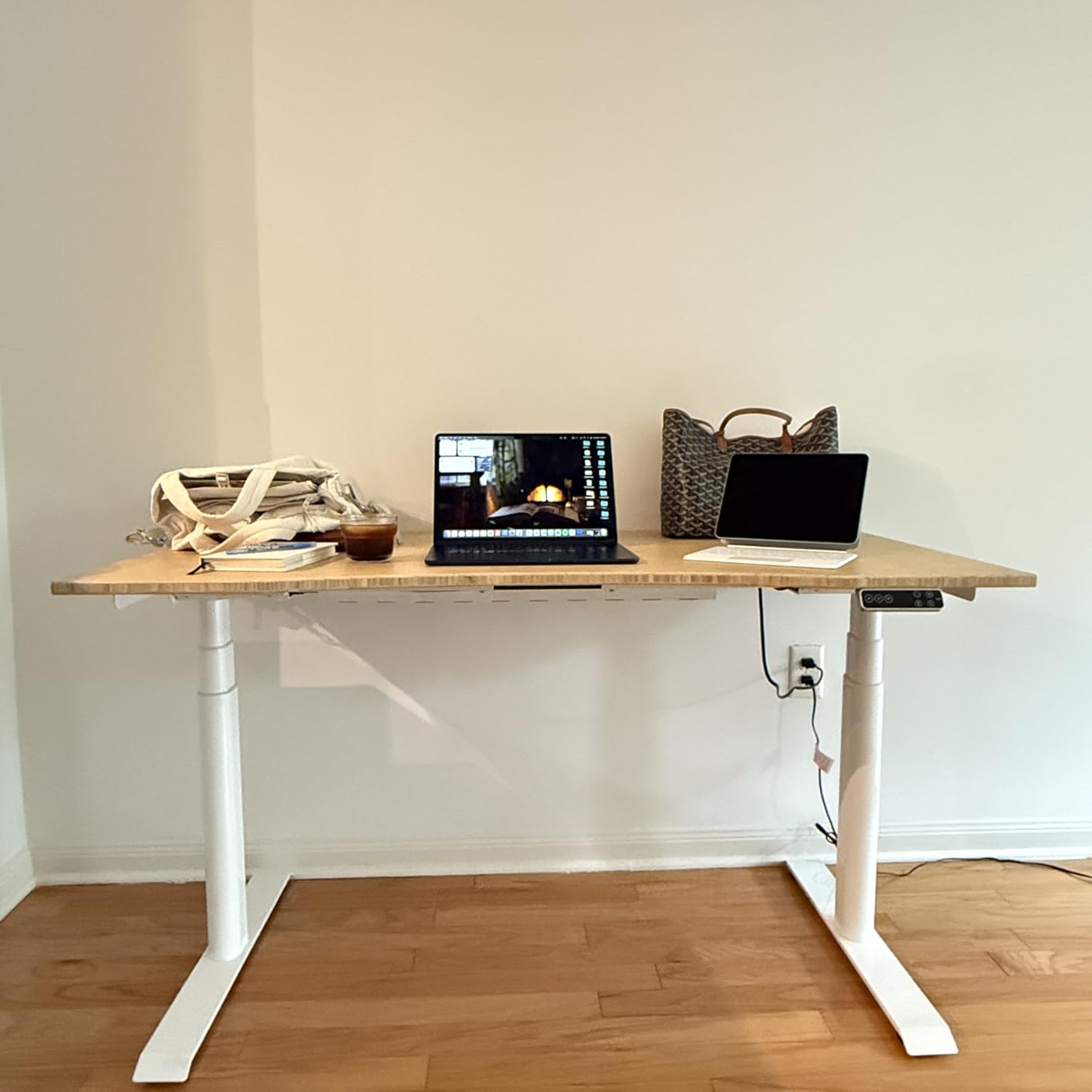 FLEXISPOT E6 Pro Oval Leg Dual Motor 3 Stages Bamboo Electric Standing Desk 55x28, White Frame customer photo 1