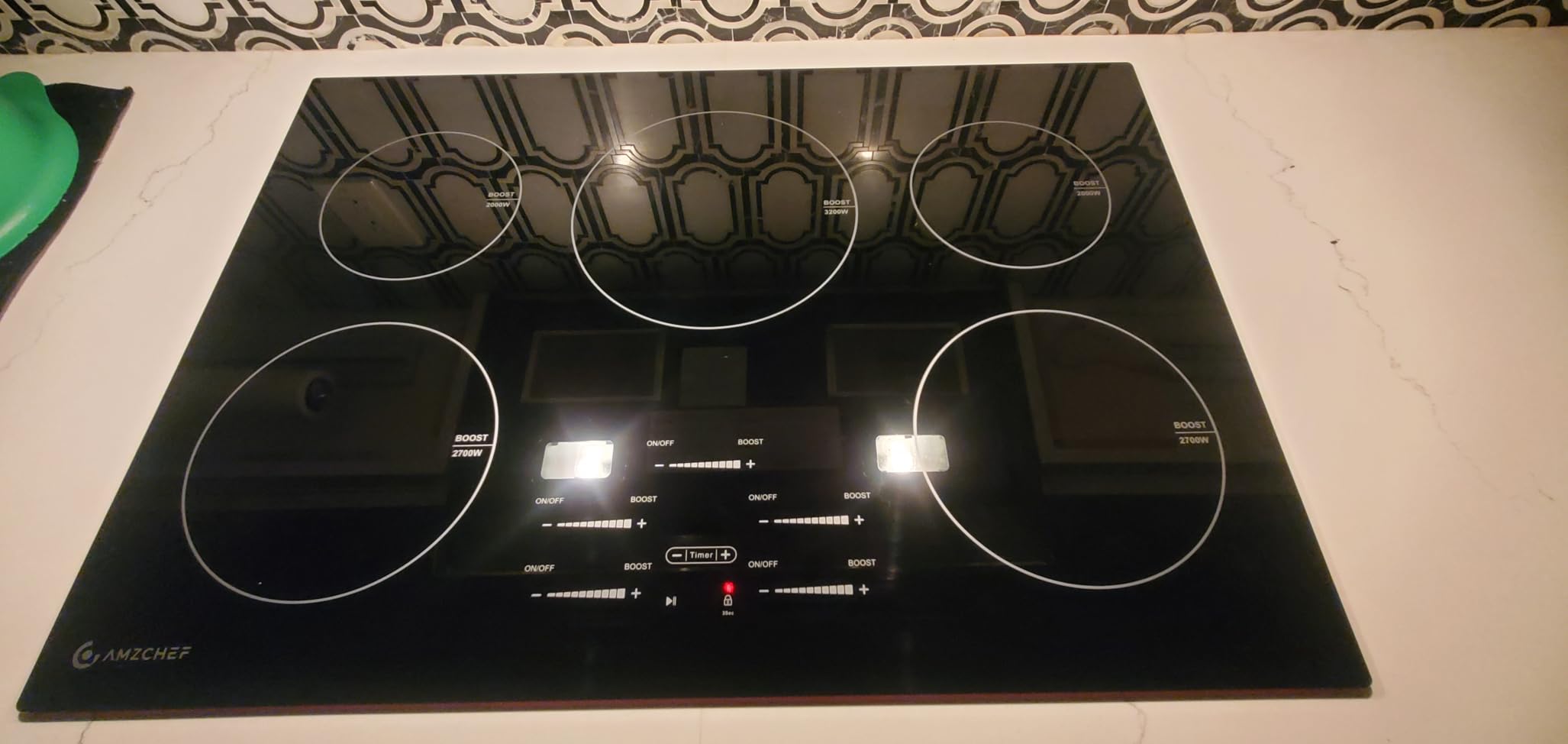 30 Inch 10600W Induction Cooktop,AMZCHEF 9 Levels Electric Cooktop with 5 BOOST Burners, Bulid-in Induction Stove Control by Slide Touchscreen, Safety Lock, Independent Timer, No Plug, 240V customer photo 2