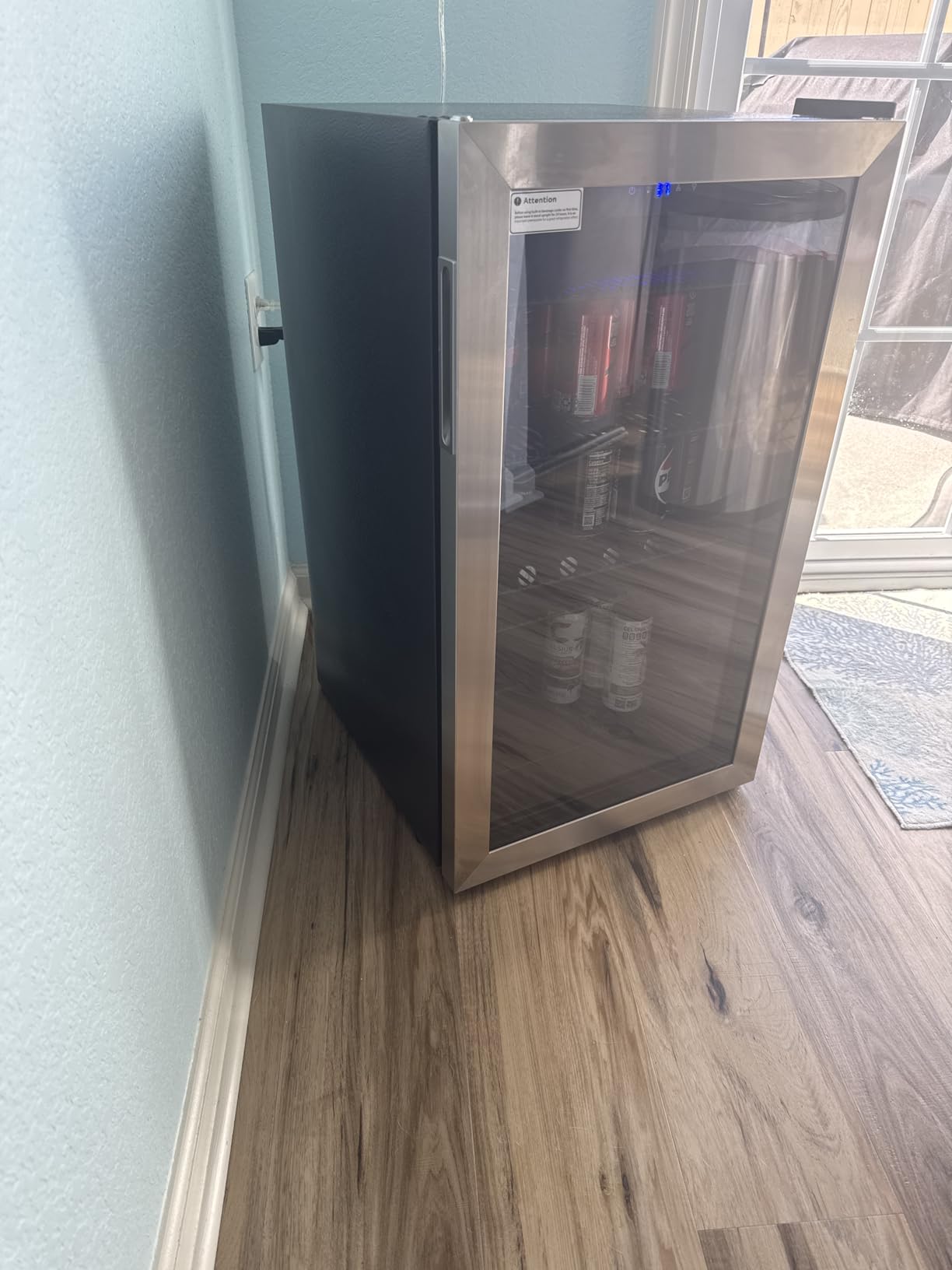 Feelfunn Beverage Refrigerator Cooler - 126 Can Mini Fridge Glass Door for Drinks Soda Beer Wine - Small Refrigerator for Office Bedroom Home Bar, 4 Adjustable Shelves, 3.2 Cu.Ft, Silver customer photo 2