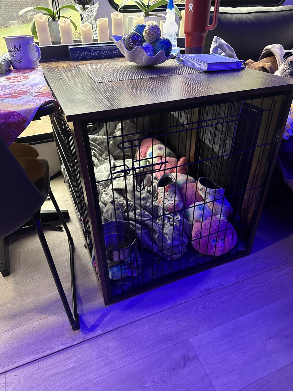 Lulive Large Dog Crate Furniture, 38'' Wooden Dog Crate End Table, Double Door Dog Kennel Indoor with Cushion & Wheels, Decorative Dog Cage House Chew-Resistant for Large/Medium, Grey customer photo 1