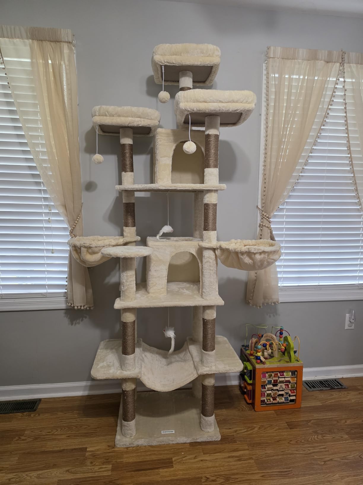 Globlazer Big Cat Tower for Indoor Cats, 80inch Cat Tower for Multiple Adult Cats XXL Cat Tree with Scratching Post, Hammock, 3 Perches, 2 Condos, 2 Hanging Basket, F80, Dark Grey customer photo 1