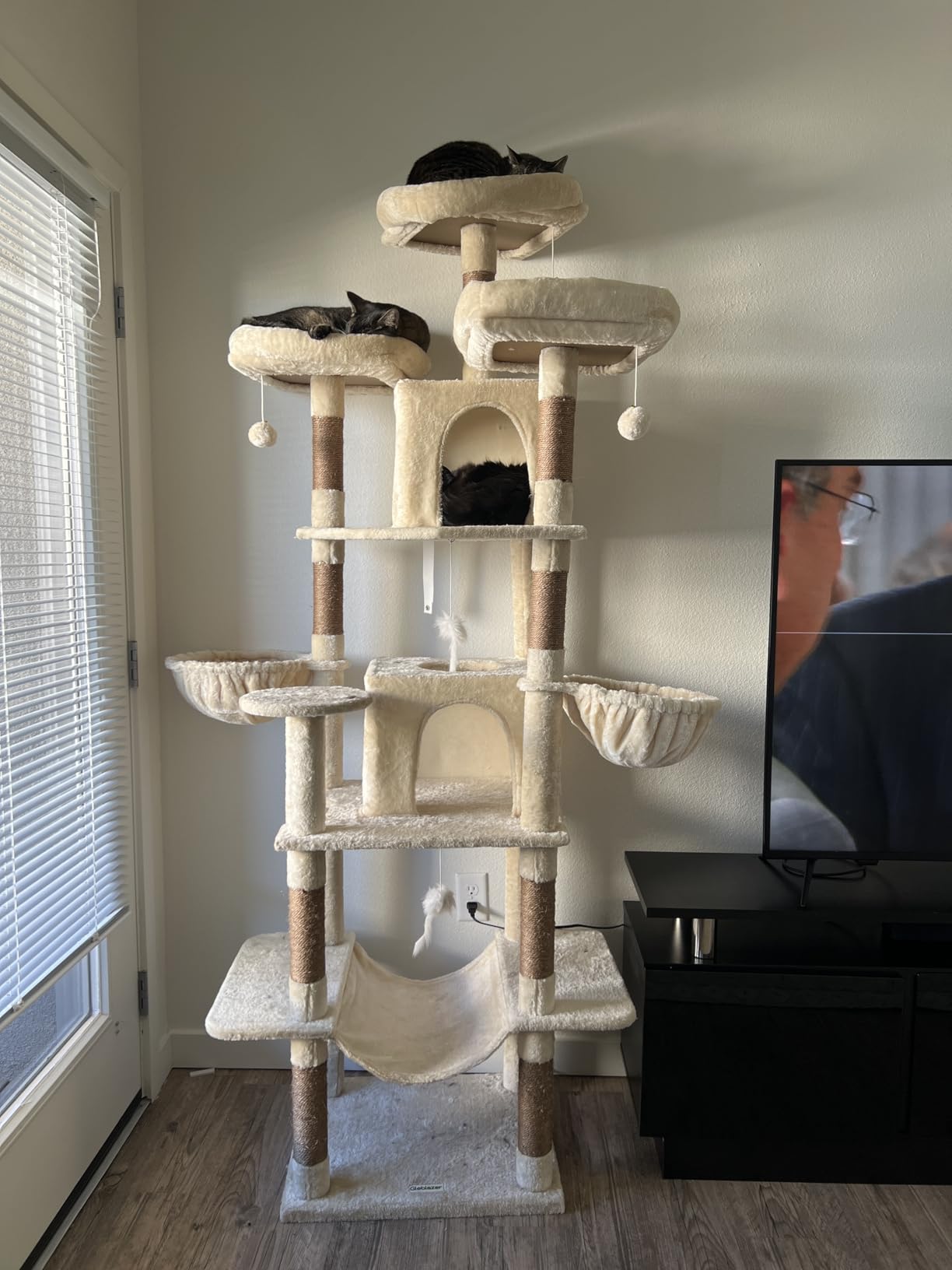 Globlazer Big Cat Tower for Indoor Cats, 80inch Cat Tower for Multiple Adult Cats XXL Cat Tree with Scratching Post, Hammock, 3 Perches, 2 Condos, 2 Hanging Basket, F80, Dark Grey customer photo 2