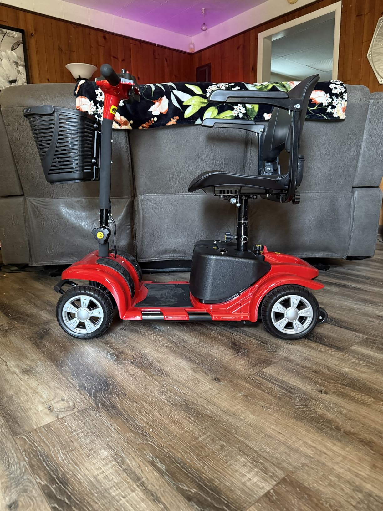 Mobility Scooter for Adults, Senior, 4 Wheels Electric Powered Chargeable Device for Travel, Lightweight and Portable, with LED Headlights and Basket, Charger Included, Red/Blue (RED red) customer photo 1