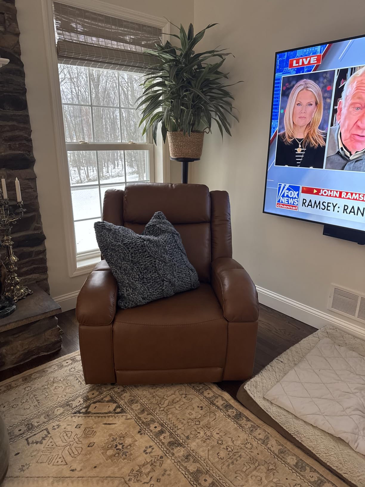 Watson & Whitely Genuine Leather Power Recliner Chairs for Adults, Wall Hugger RV Recliner with Power Headrest & Charging Ports, Electric Recliner Sofa Chair for Living Room, Saddle Brown customer photo 1