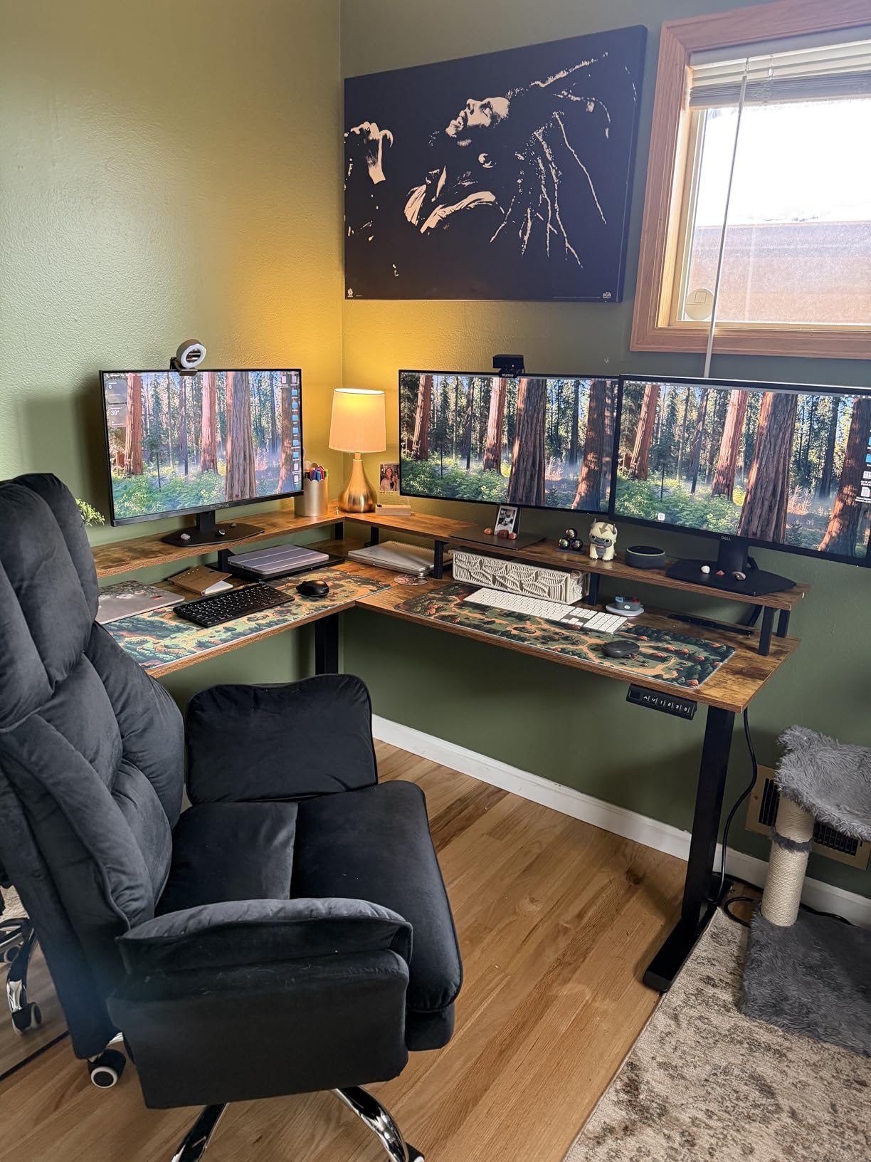 AODK Electric L Shaped Standing Desk, 59 Inch Height Adjustable Stand Up Desk with Power Outlets & Full Monitor Stand, Reversible Corner Desk for Home Office & Computer Workstation, Rustic Brown customer photo 1
