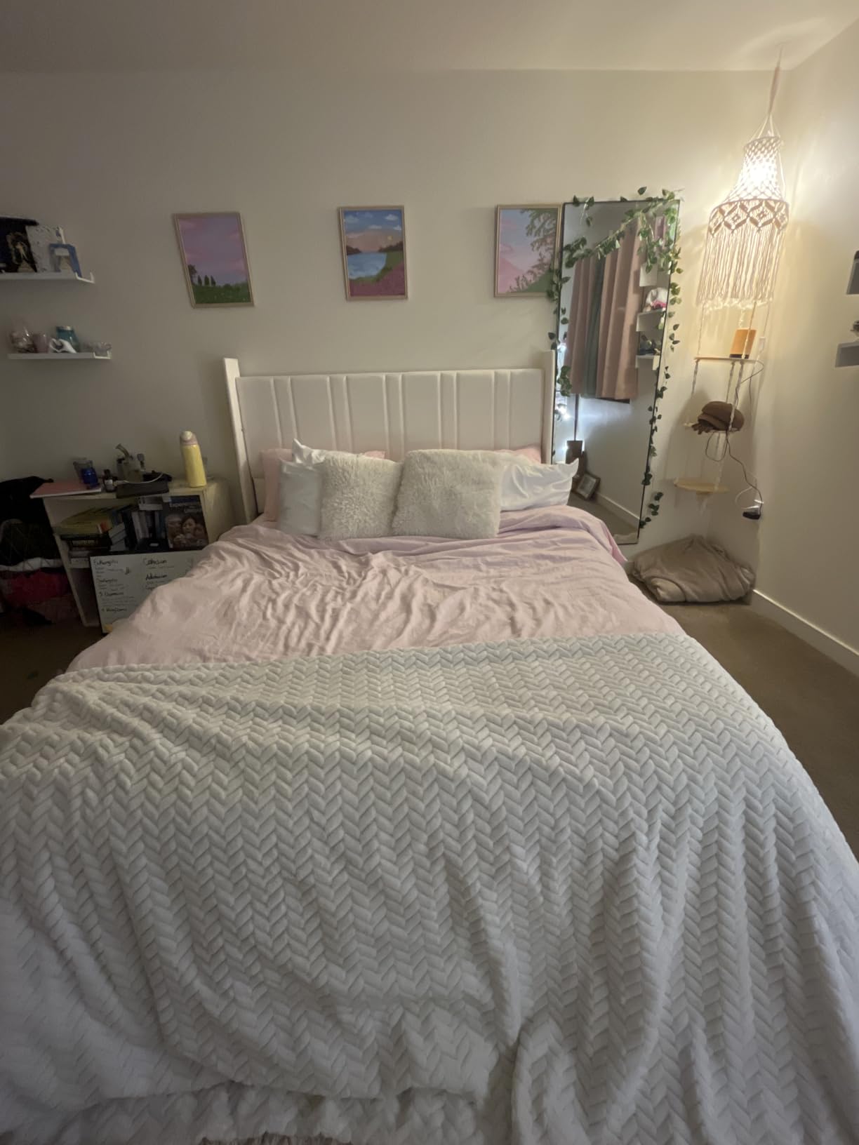 LARMACE King Size Bed Frame with 4 Storage Drawers and Wingback Headboard Linen Upholstered Platform Bed Frame with Wooden Slats, Easy Assembly, White customer photo 1