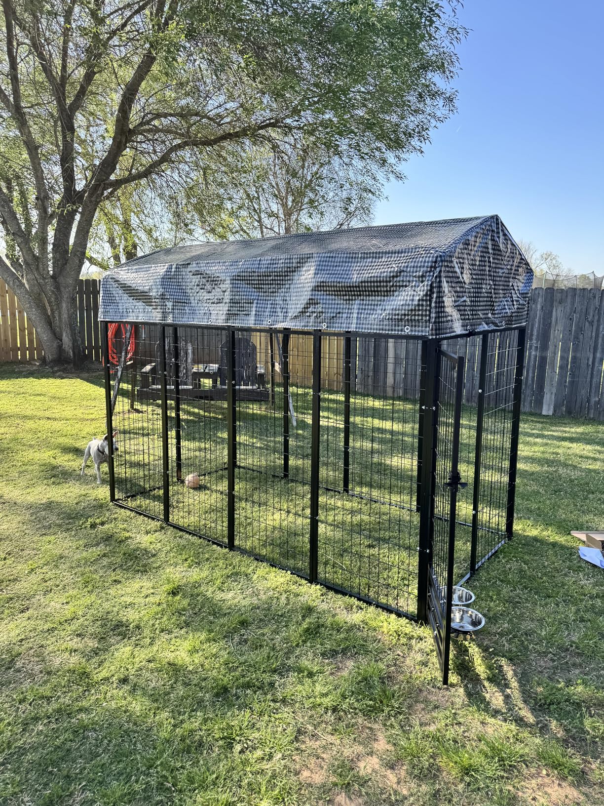 Large Outside Dog Kennel, Outdoor Dog Run Enclosure 8'x4'x6' (Including the roof) Dog Pen House with Roof Cover Heavy Duty Welded Wire Steel Dog Playpen Animal Fence with Feeding Door customer photo 2