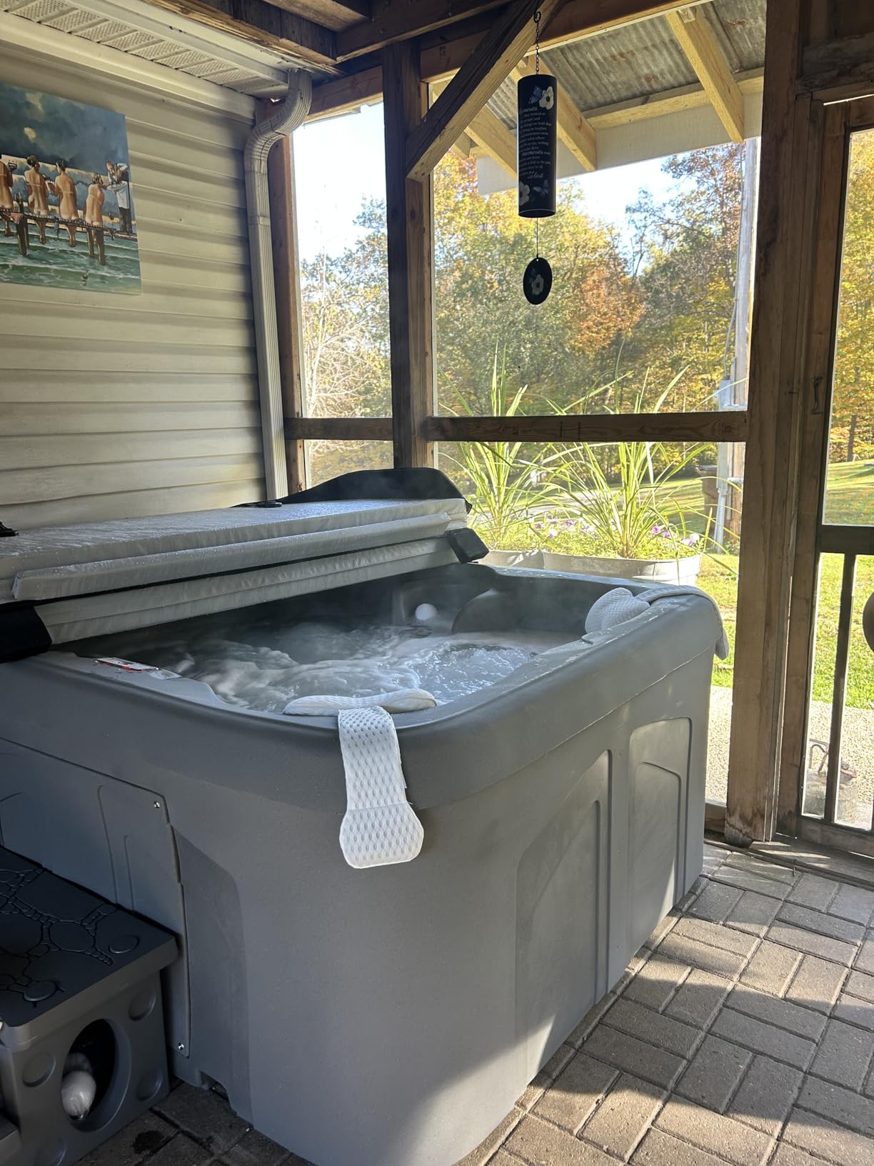 LifeSmart 5-Person Plug & Play Square Hot Tub with Thermal Cover and Ozonator, Sand - 28 Jets, Underwater LED Light and Waterfall customer photo 1