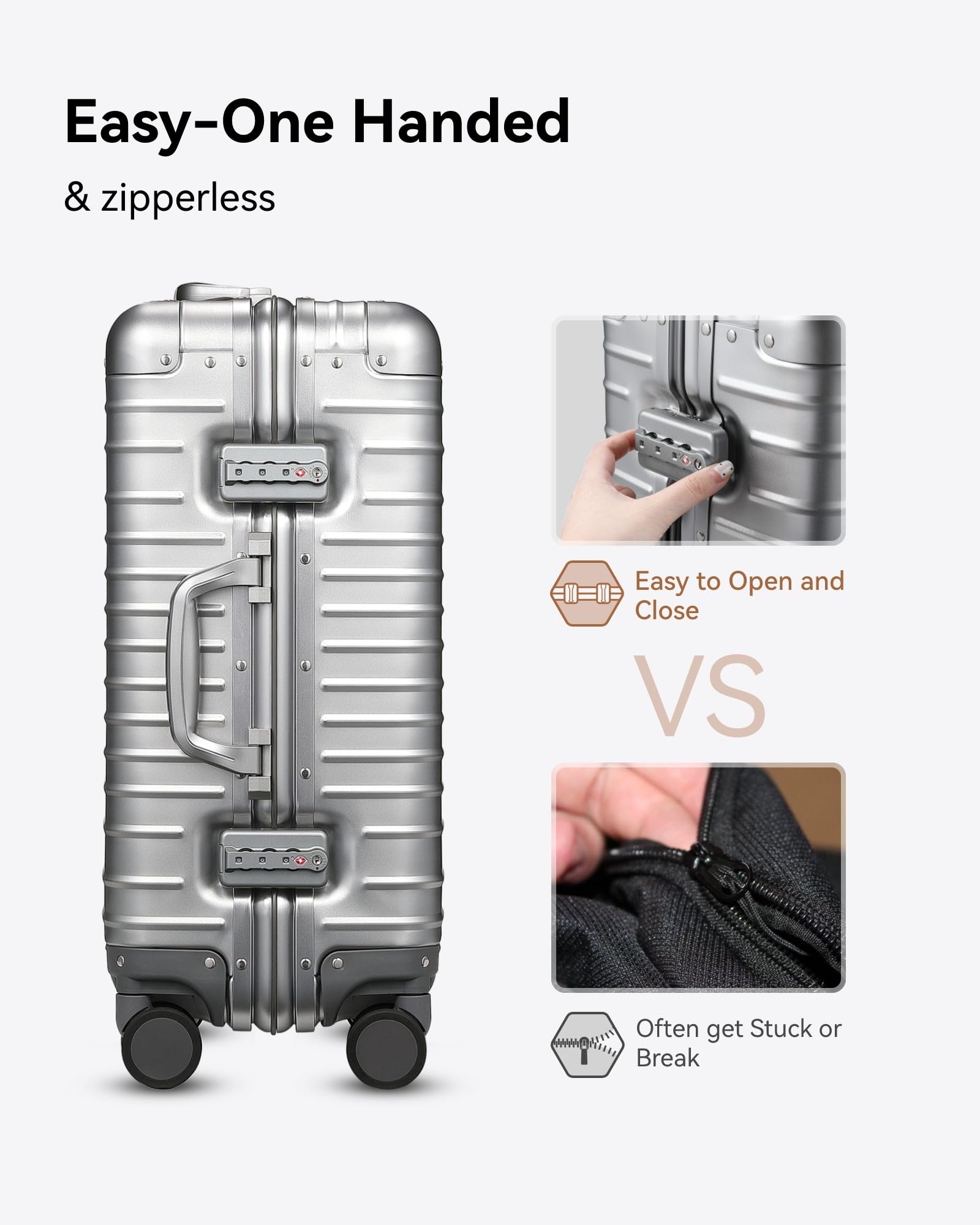 All Aluminum Carry On Luggage with Wheels, AV Zipperless Hardshell Suitcase with TSA Lock (ZX-Enhance, Silver, 20 Inch) customer photo 2