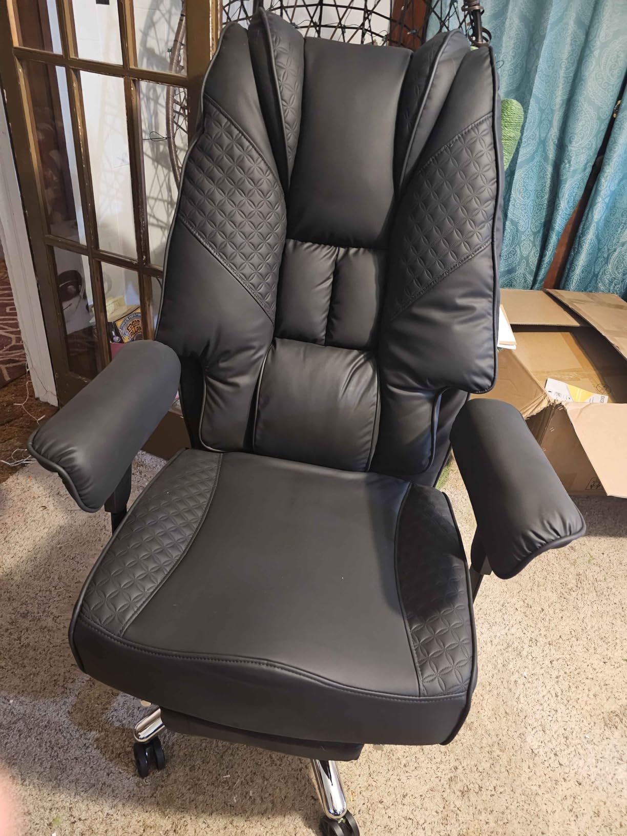 EXCEBET Big and Tall Office Chair with Footrest, PU Leather High Back Executive Office Chair 400lbs, Ergonomic Computer Chairs Lumbar Support for Heavy People, Brown customer photo 1
