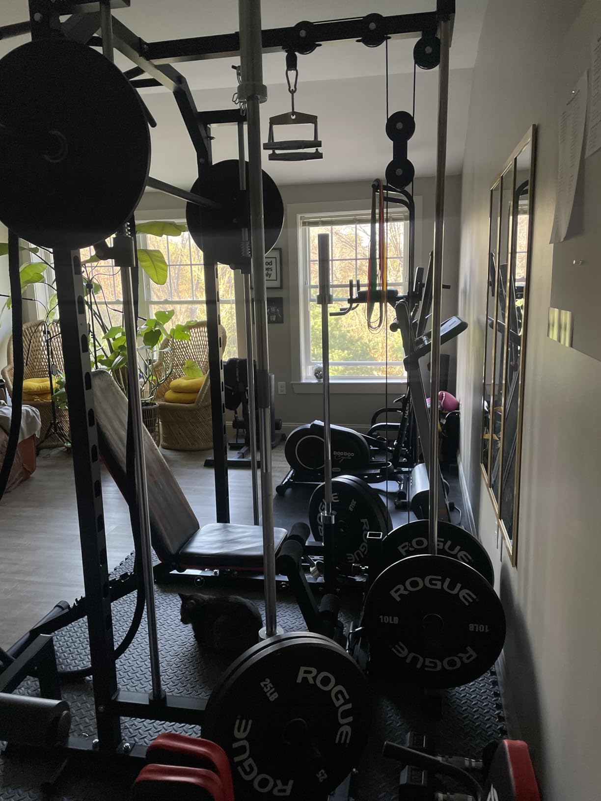 Smith Machine Home Gym Power Cage (1:1 Ratio Strength Trainer) (Space Saving Design) (with 8 Free Attachments) Squat Rack for Full Body Training customer photo 2