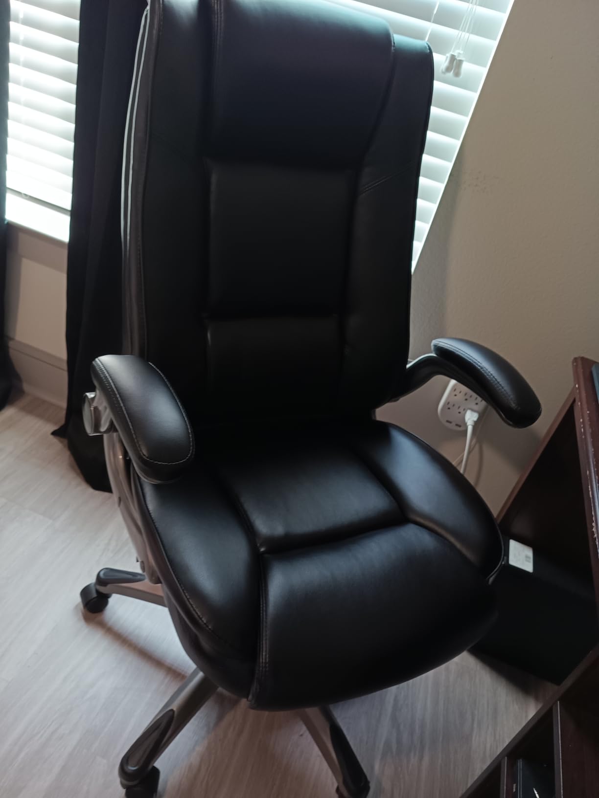 COLAMY Leather Executive Office Chair - High Back Home Computer Desk Chair with Padded Flip-up Arms, Adjustable Tilt Lock, Swivel Rolling Ergonomic Chair for Adult Working Study, Black customer photo 1