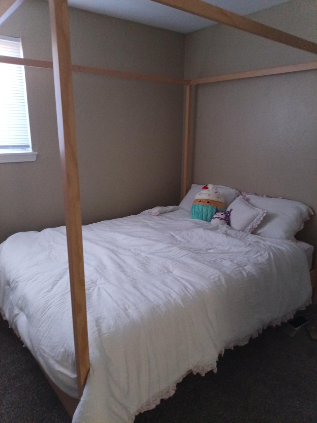 LUMISOL King Size Wood Canopy Bed Frame, Four Poster Platform Bed Frame with Wooden Slats Support, No Box Spring Needed, Easy Assembly, Natural customer photo 1