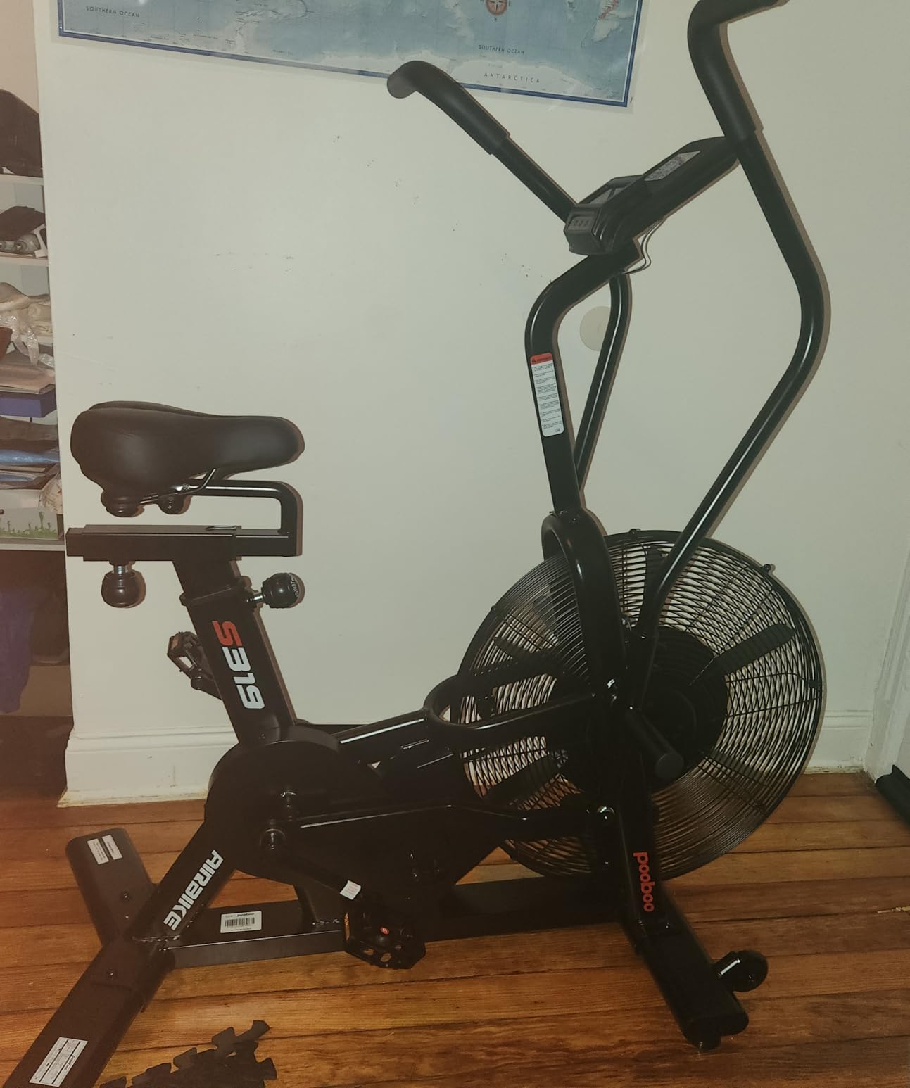pooboo Exercise Bike, Stationary Bike for Home Gym, Air Resistance Bluetooth Fan Bike w/Dual Acction Handlebars & Dual-Layer Transmission System, Upright AirBike Indoor Cycling Bike for Cardio Workout customer photo 1