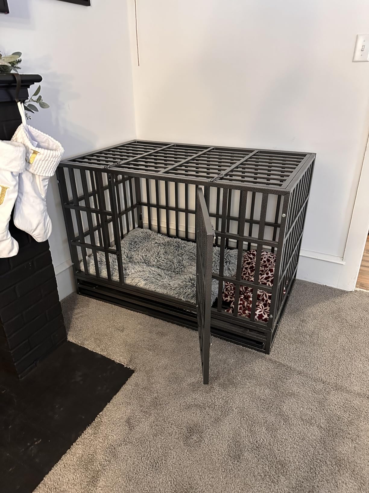 54 inch Heavy Duty Indestructible and Escape-Proof Dog Crate Cage Kennel for 1 XL or 2 Medium Dogs, Divider Panel, Removable Tray & Wheels, for High-Anxiety Dogs, Extra Large XL (Black) customer photo 1