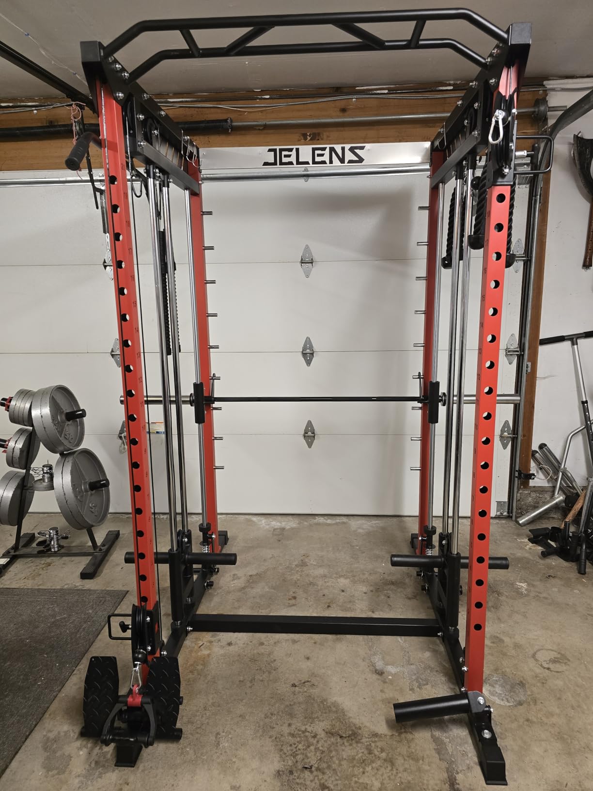 M21 Smith Machine, Multi-Function Power Cage with Dual Pulley Cable Crossover System, 2000LBS All-in-One Squat Rack with Smith Bar and Attachments for Home Gym customer photo 1