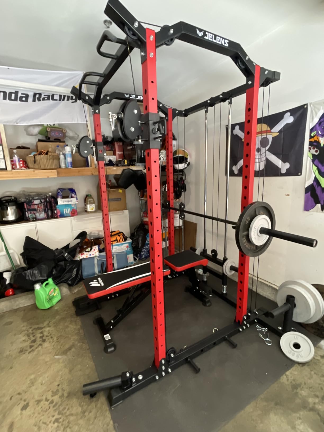 M21 Smith Machine, Multi-Function Power Cage with Dual Pulley Cable Crossover System, 2000LBS All-in-One Squat Rack with Smith Bar and Attachments for Home Gym customer photo 2