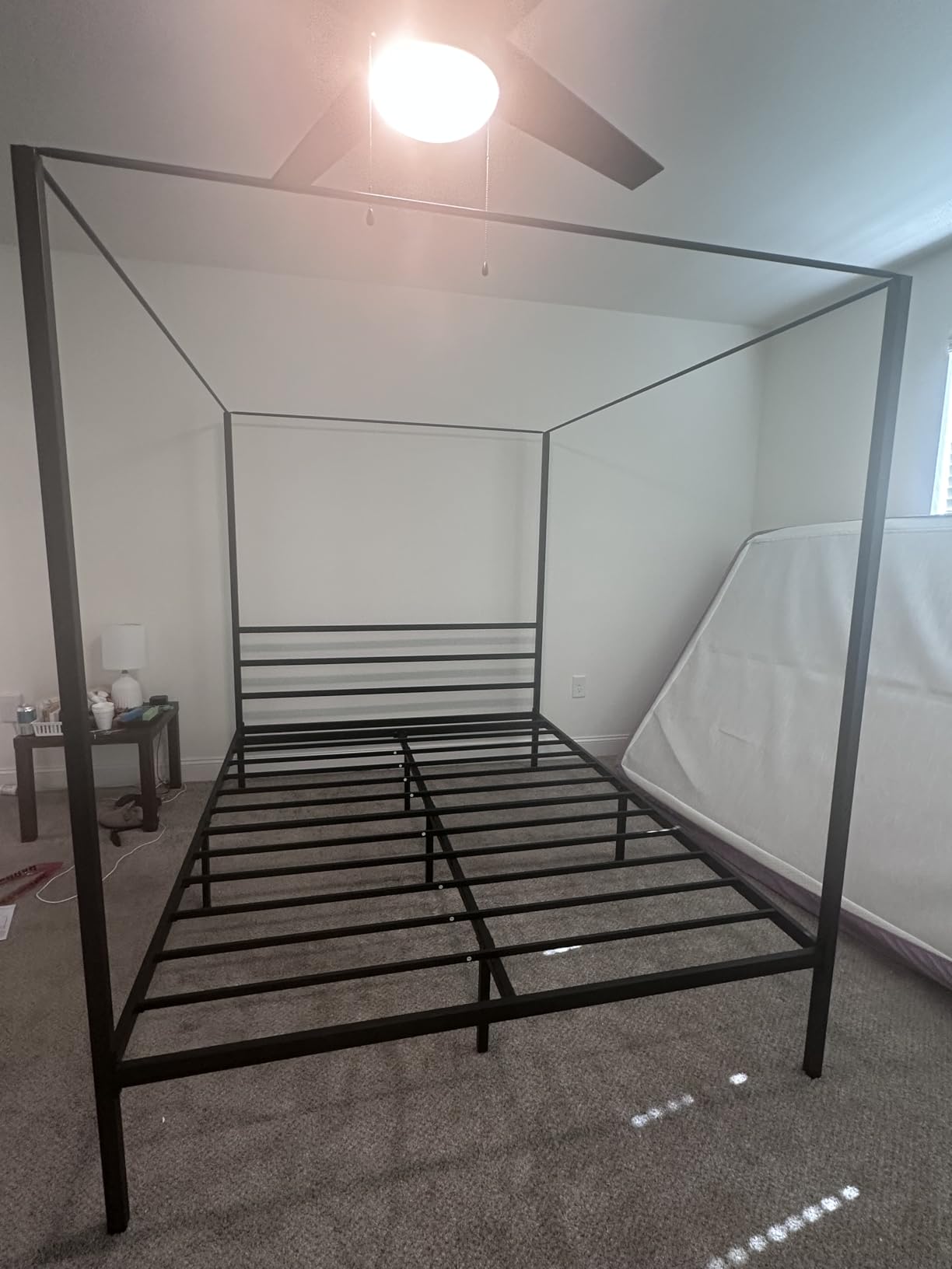 YITAHOME Canopy Bed Frame Metal Four Posters 14 Inch Platform with Built-in Headboard Strong Metal Slat Mattress Support, No Box Spring Needed, Black, Queen Size customer photo 2