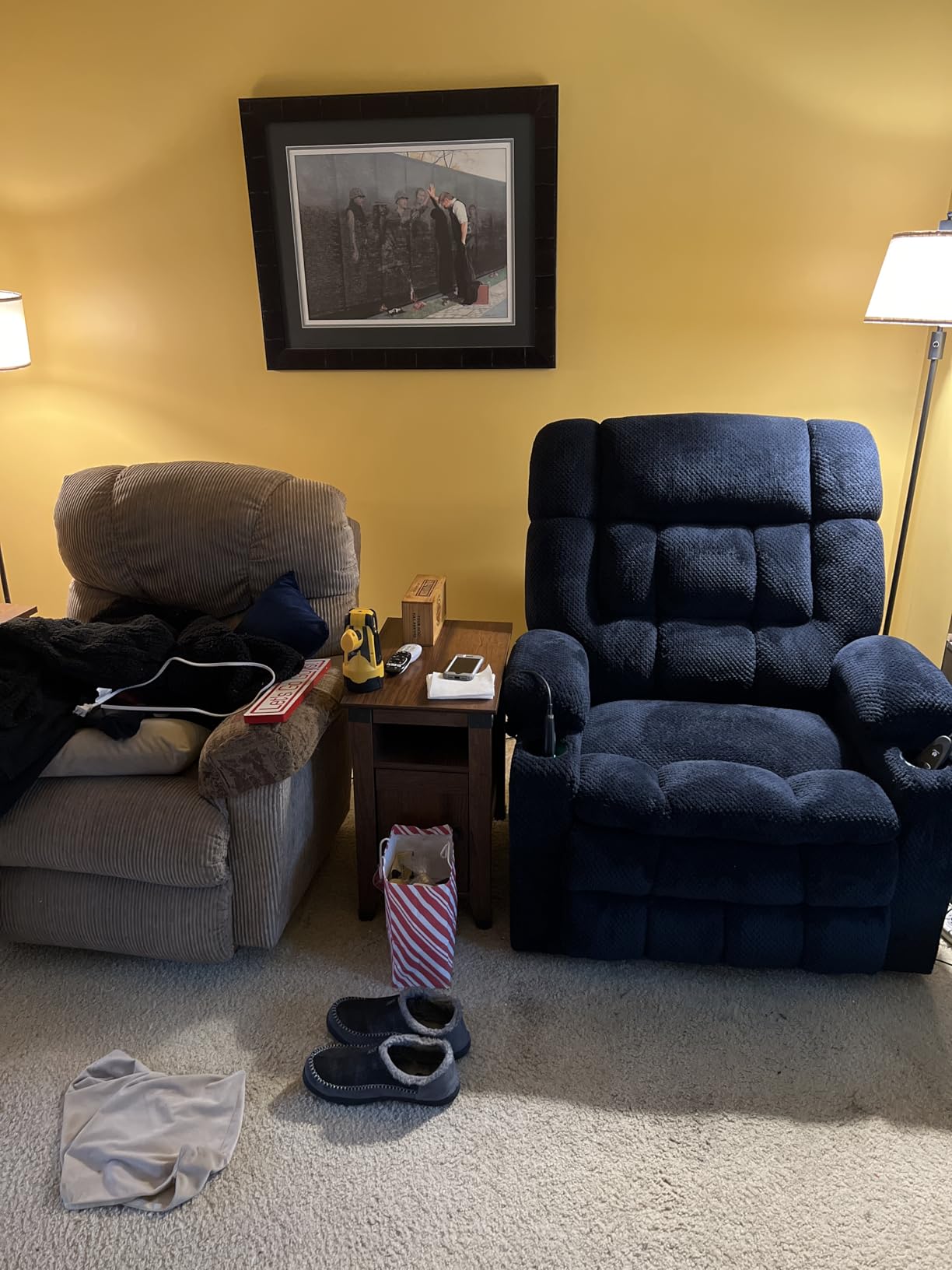 MCombo Dual Motor Power Lift Recliner Chair with Massage and Heat for Elderly People, Infinite Position, USB Ports, Cup Holders, Fabric 7890 (Medium, Yale Blue) customer photo 2