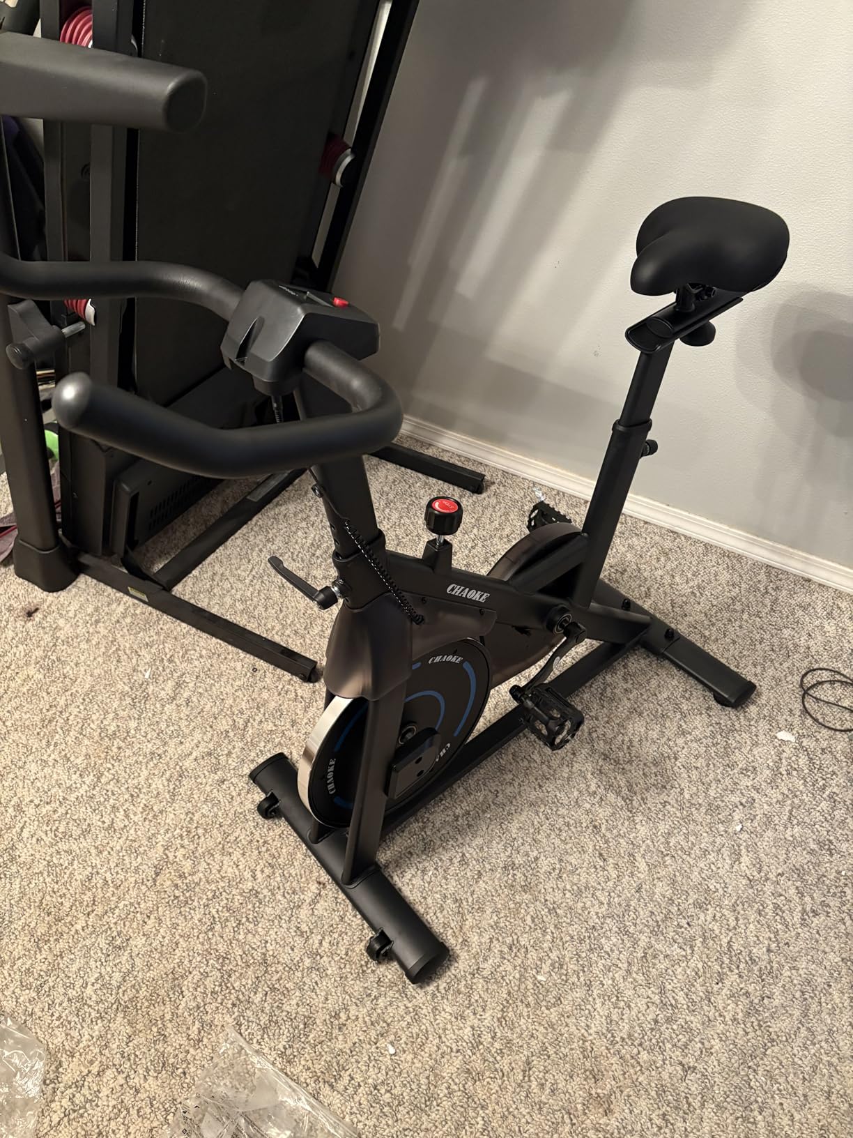 CHAOKE Quiet Adjustable Magnetic Resistance Stationary Bike for Home Cardio with App Compatible, 350LB Weight Capacity Indoor Cycling Bike with Comfortable Seat & Digital Display customer photo 2