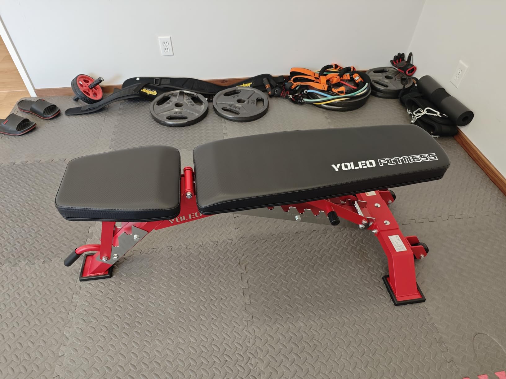 YOLEO Commercial Adjustable Weight Bench 2315LB ASTM Certified - 80% Pre-Assembled Heavy Duty Workout Bench for Home Gym, Decline/Flat/Incline Bench Press, 2.4in Thick Pad & 2 Wheels customer photo 1