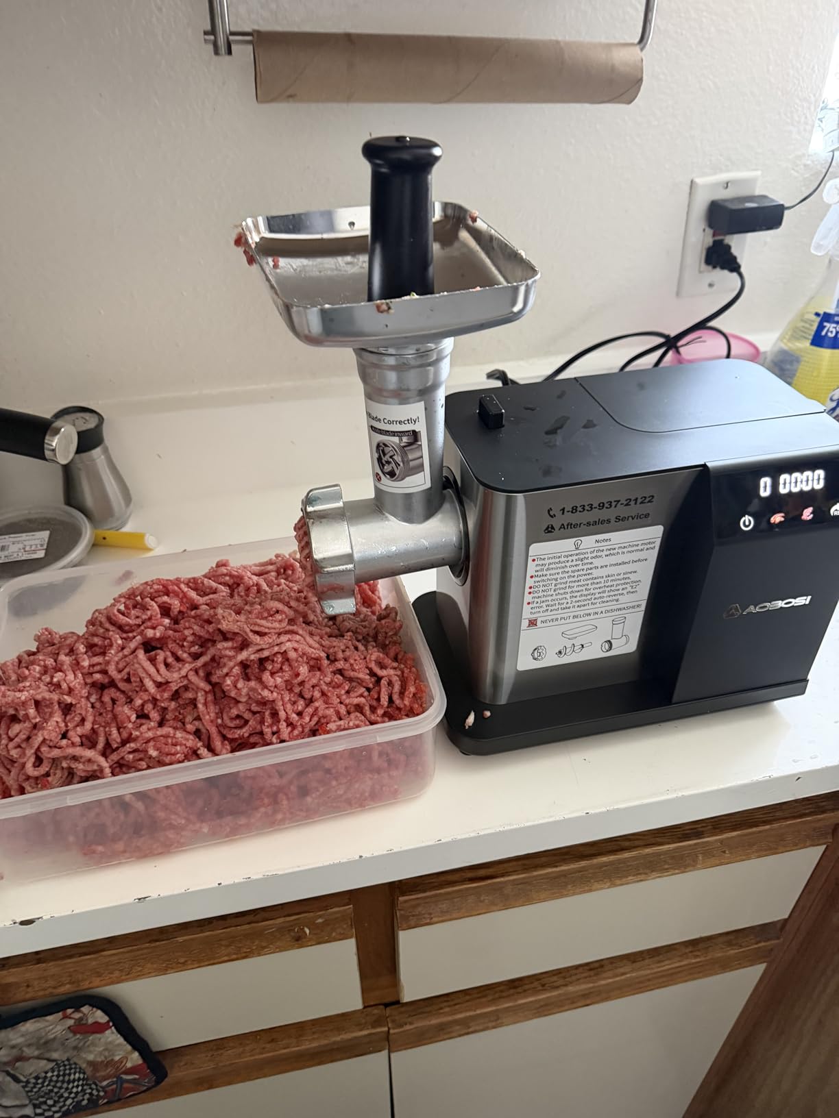 AAOBOSI Multifunctional Digital Meat Grinder Electric 3000W Max w/ 9 Touch Screen Presets, Auto-Reverse & Built-in Storage - Grinding, Sausage & Kibbe & Grate Cheese Making customer photo 1