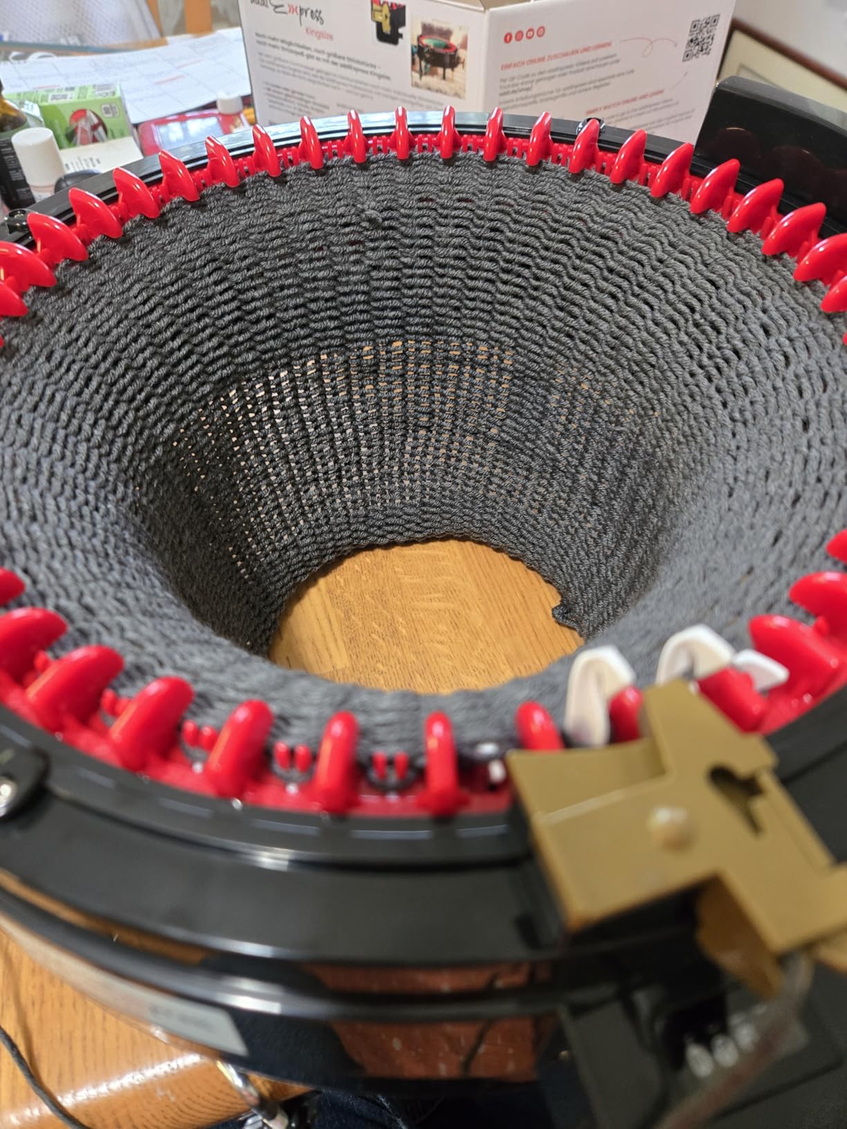 Addi Express King Size Knitting Machine Set, 46 Needles Circular Loom with Hand Crank, Row Counter, Maker's Mercantile Yarn Cake (Color May Vary), and Hat Pattern customer photo 2