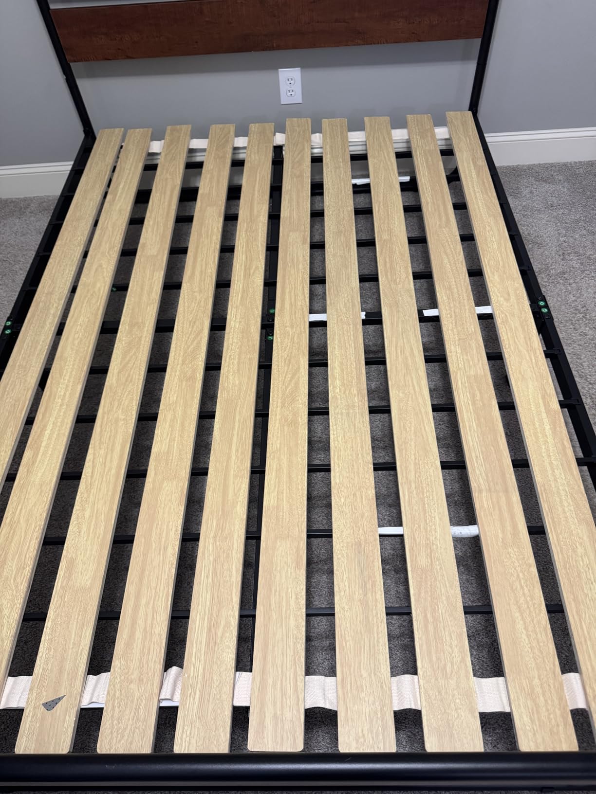 SHA CERLIN King Size Metal Bed Frame with Wooden Headboard and Footboard, Heavy Duty Platform Bed Frame with 10