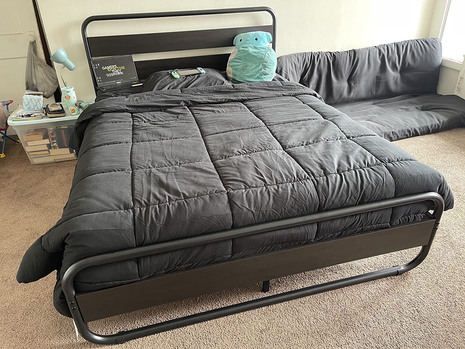 SHA CERLIN King Size Metal Bed Frame with Wooden Headboard and Footboard, Heavy Duty Platform Bed Frame with 10